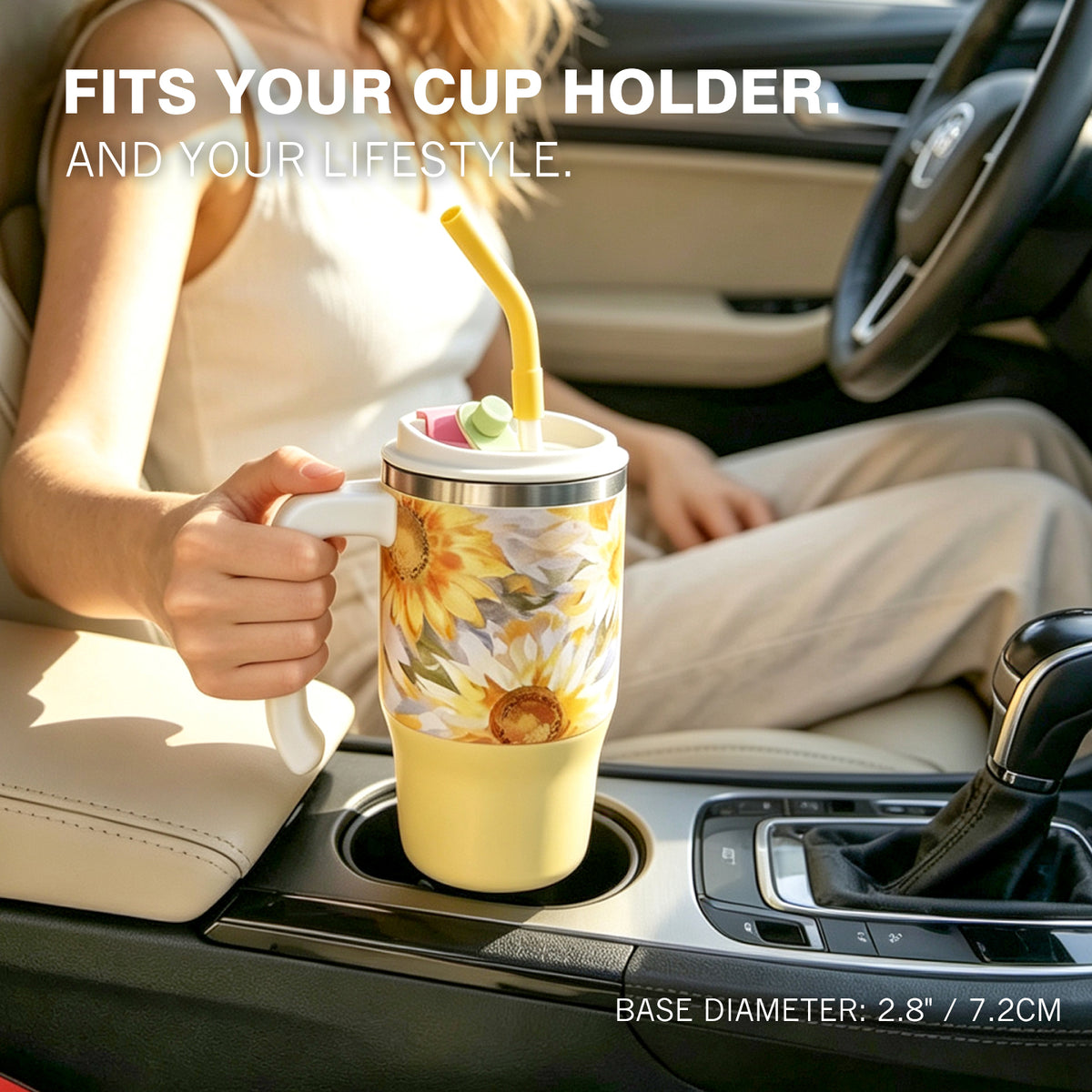 20oz Tumbler with Handle, Sunflower Cup for Travel