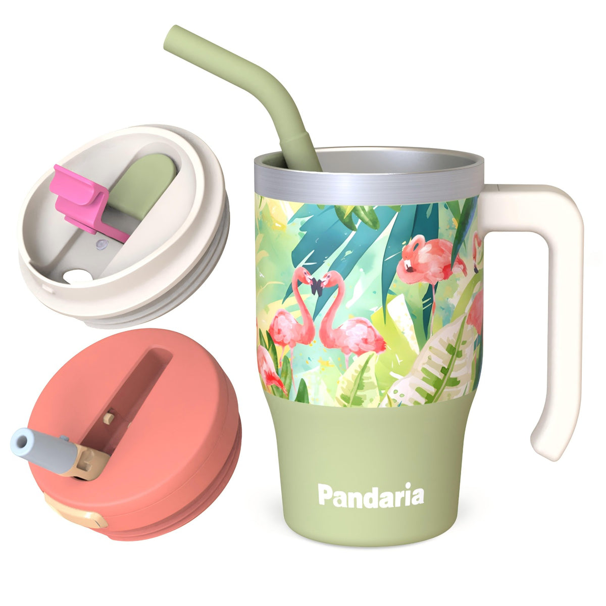 20oz Insulated tumbler with straw, Flamingo Vibe Travel Cup