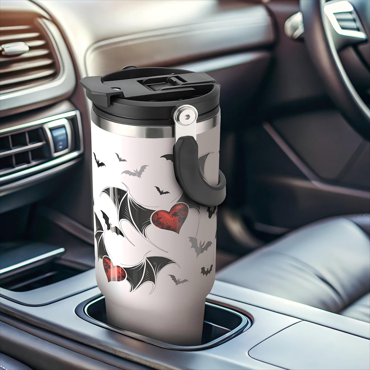 40 oz Tumbler with Handle and 2-in-1 Lid Flip Straw, 100% Leak Resistant Water Bottle, Devil