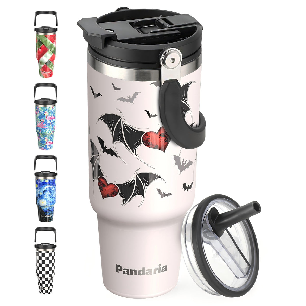 40 oz Tumbler with Handle and 2-in-1 Lid Flip Straw, 100% Leak Resistant Water Bottle, Devil