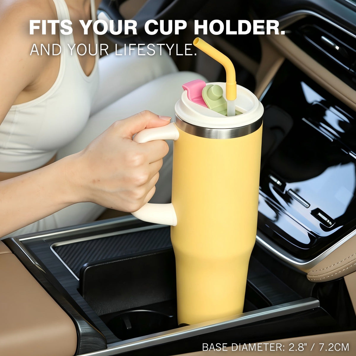 40 oz Insulated Tumbler with Handle and Straw, Stainless Steel Coffee Tumbler with 2 Lids, Double Wall Vacuum Travel Mug, Buttercream Yellow