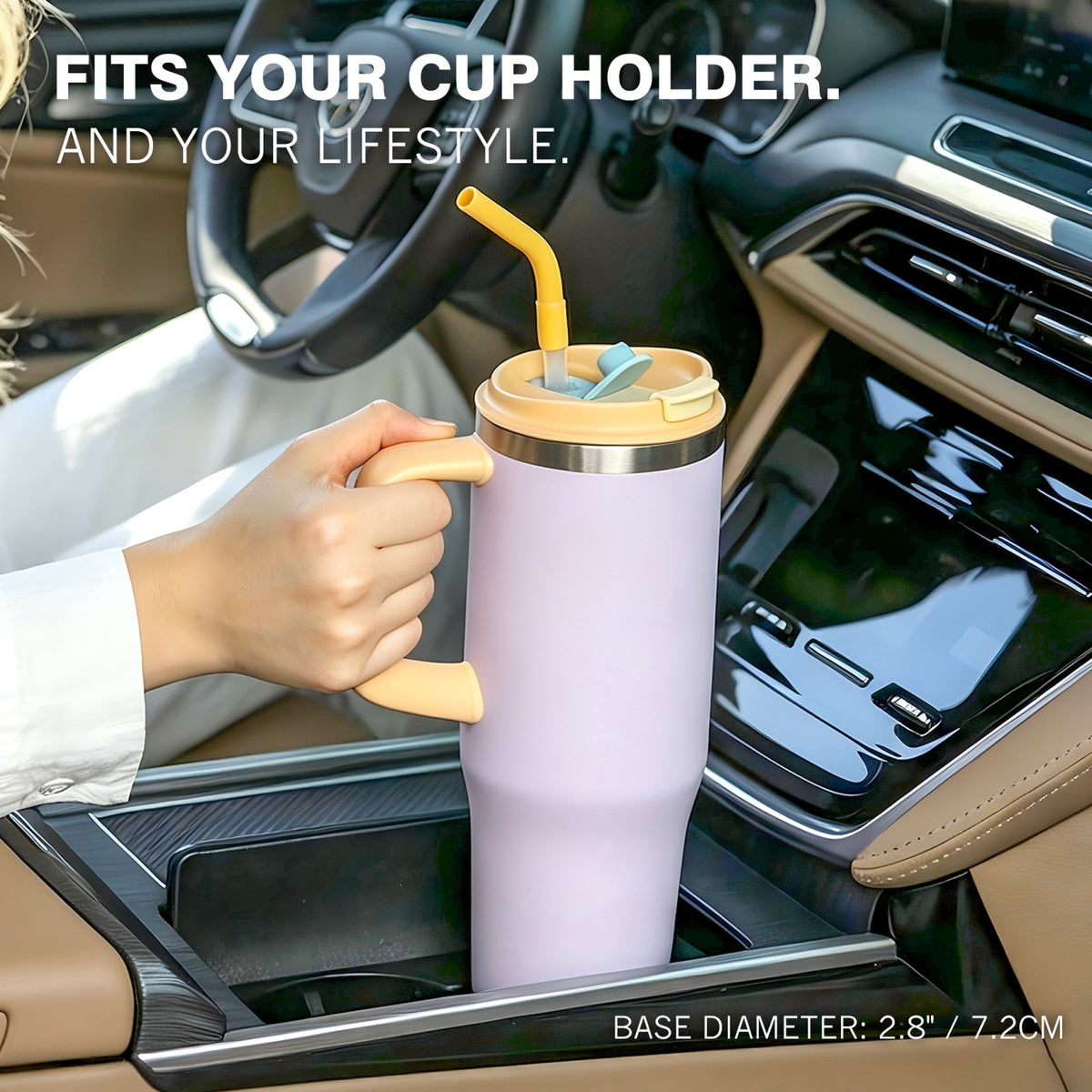 40 oz Insulated Tumbler with Handle and Straw, Stainless Steel Coffee Tumbler with 2 Lids, Double Wall Vacuum Travel Mug, Lavender Purple