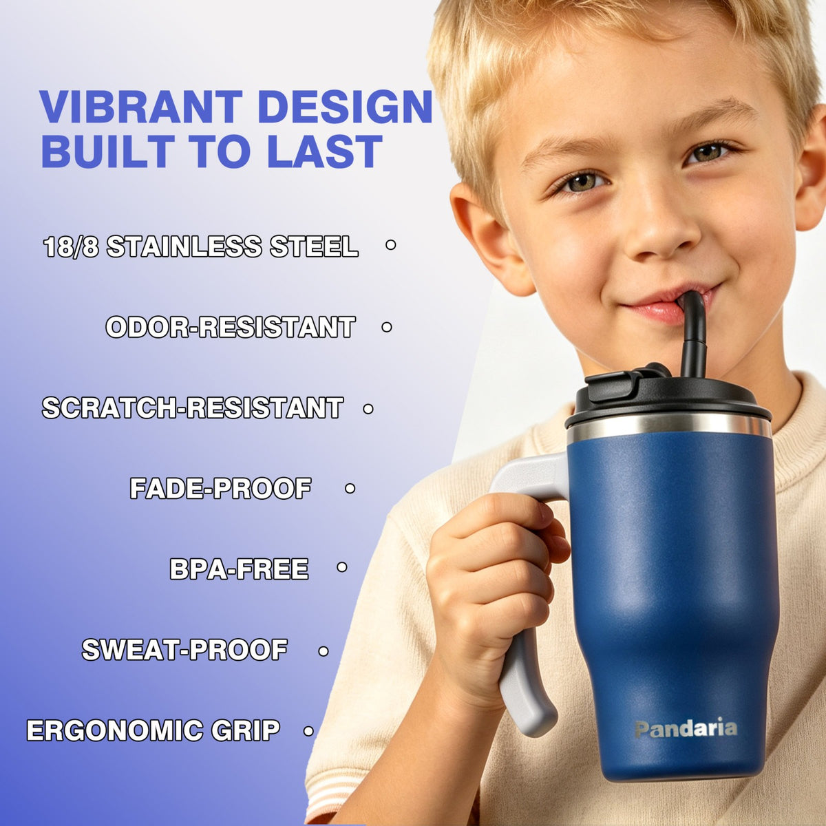 20 oz Insulated Tumbler with Handle and Straw, Stainless Steel Coffee Tumbler with 2 Lids, Double Wall Vacuum Travel Mug, Midnight Navy
