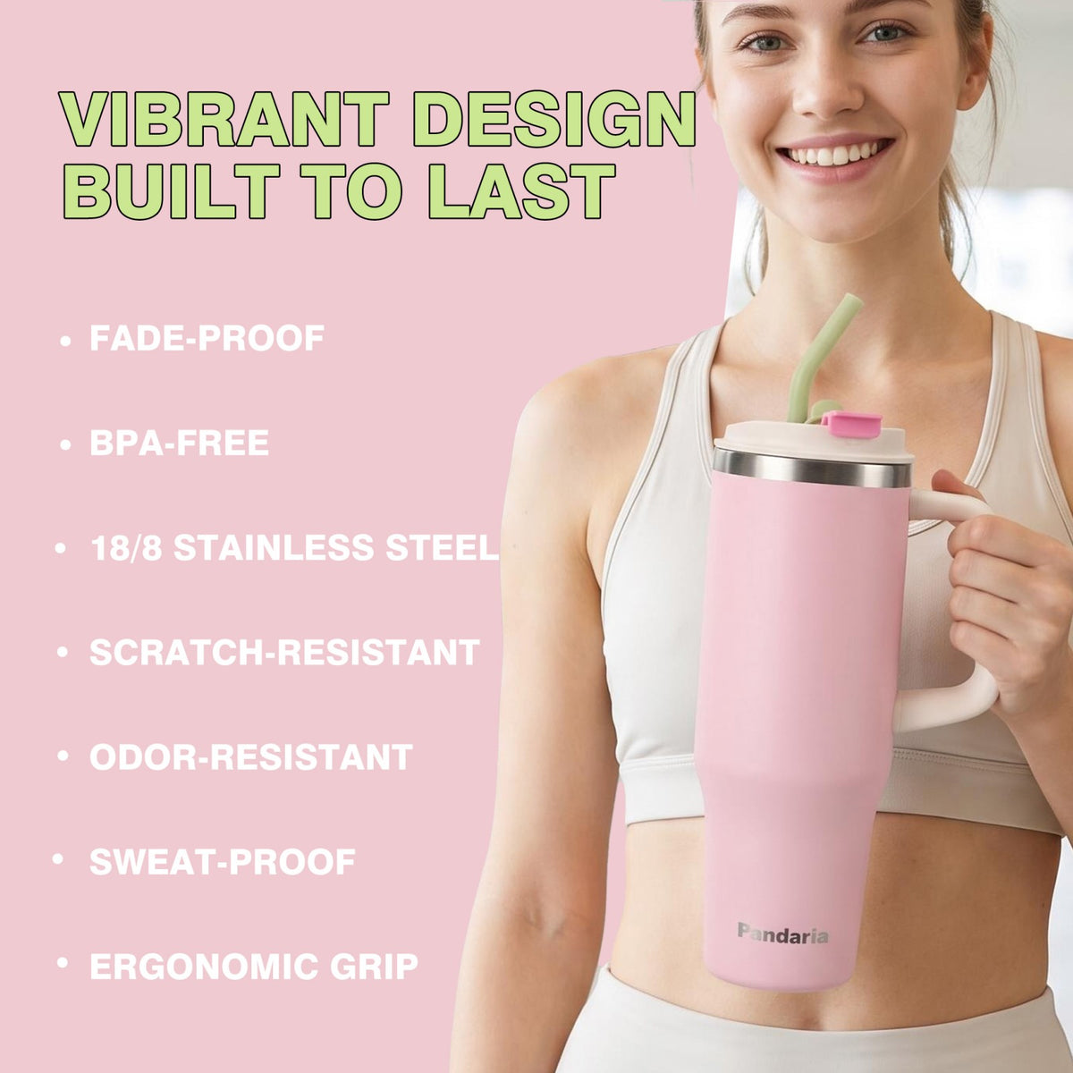 40 oz Insulated Tumbler with Handle and Straw, Stainless Steel Coffee Tumbler with 2 Lids, Double Wall Vacuum Travel Mug, Blush Pink
