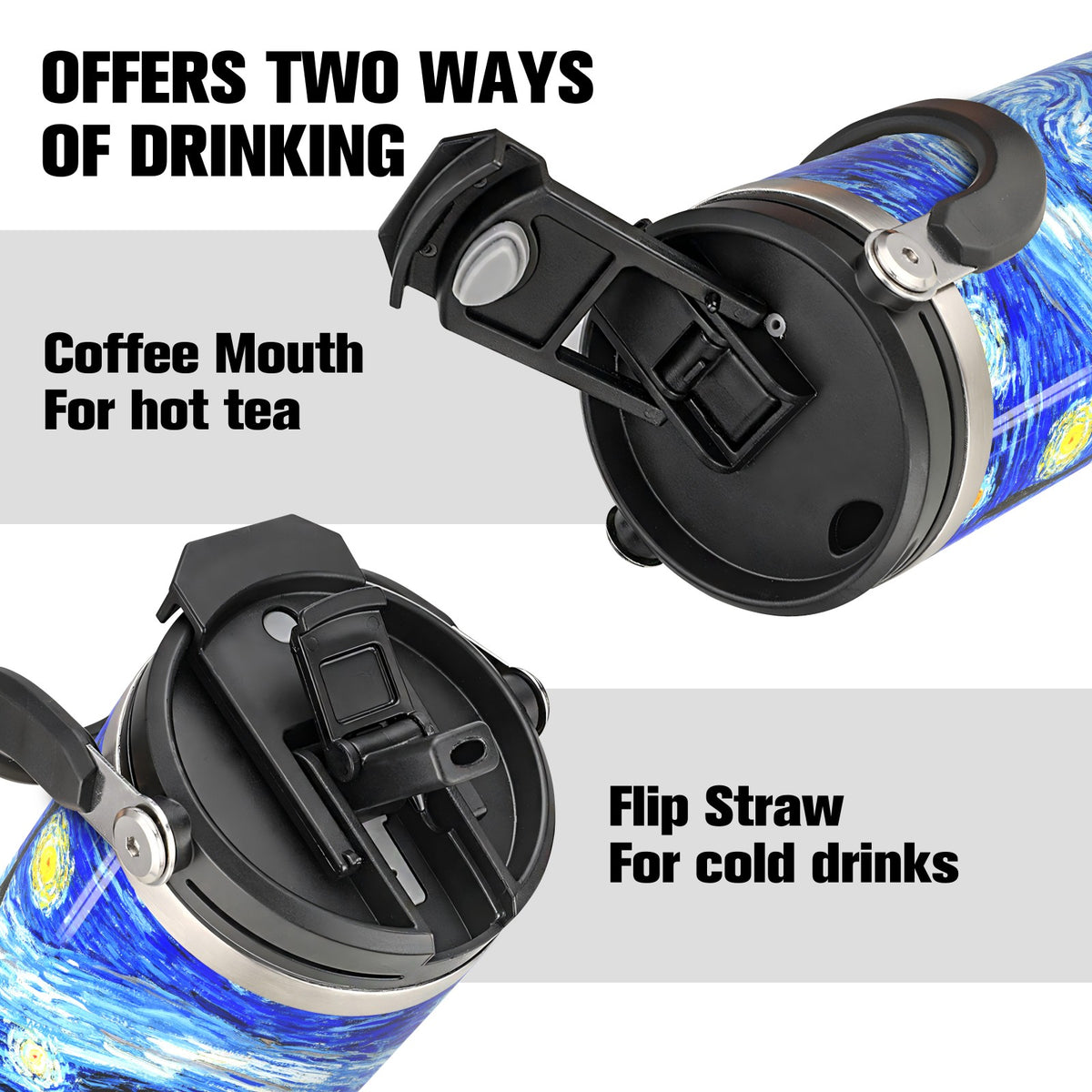 40 oz Tumbler with Handle 2in1 Lid Flip Straw, 100% Leak Resistant Water Bottle (Starry Night)