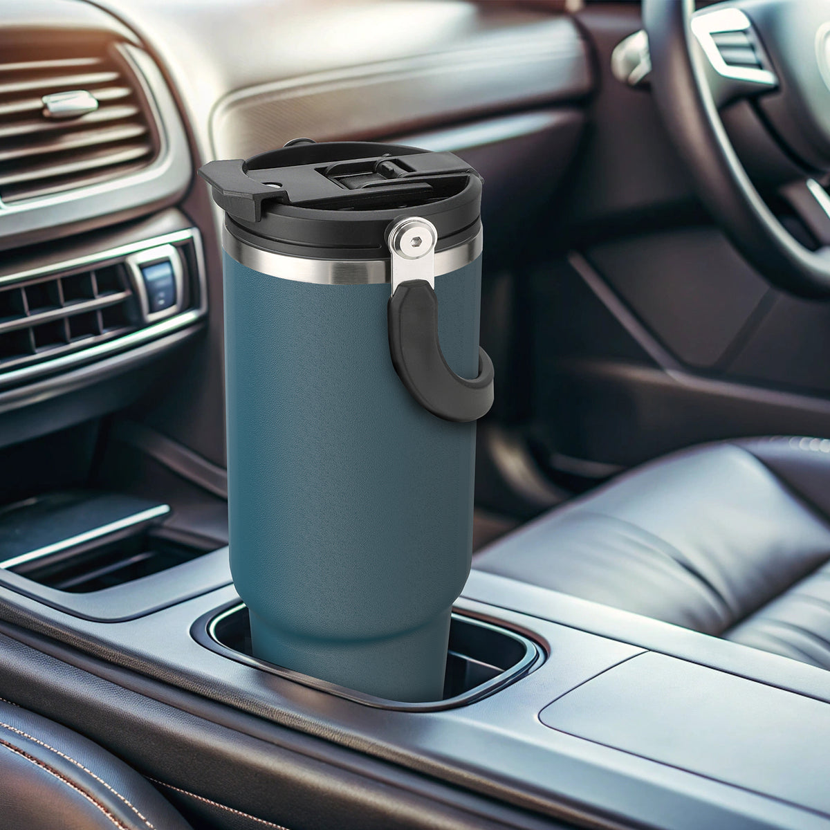 40 oz Tumbler with Handle Leakproof Water Bottles with 2in1 Lid Flip Straw, Stainless Steel Insulated Coffee Travel Mug ,Navy