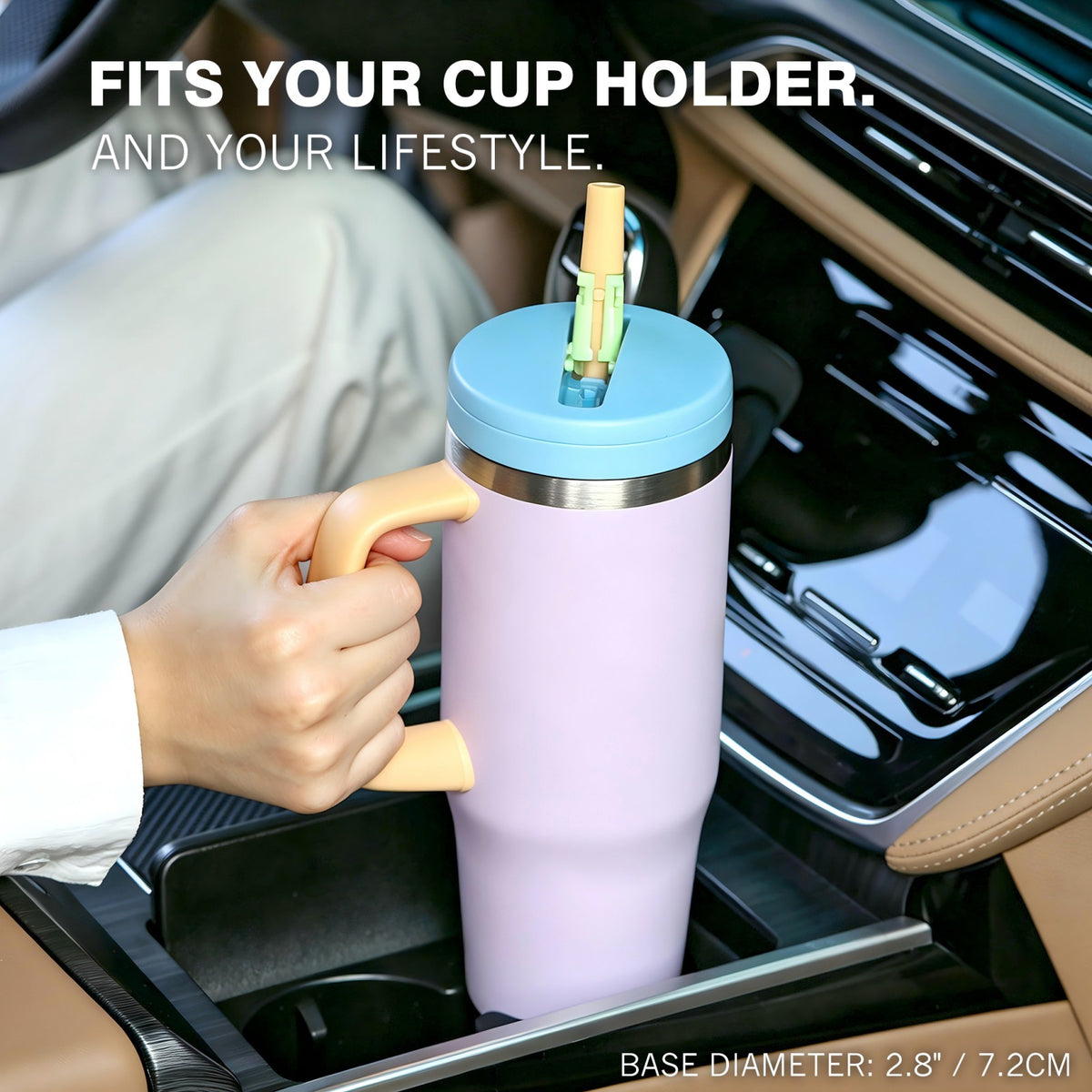 30 oz Insulated Tumbler with Handle and Straw, Stainless Steel Coffee Tumbler with 2 Lids, Double Wall Vacuum Travel Mug, Lavender Purple