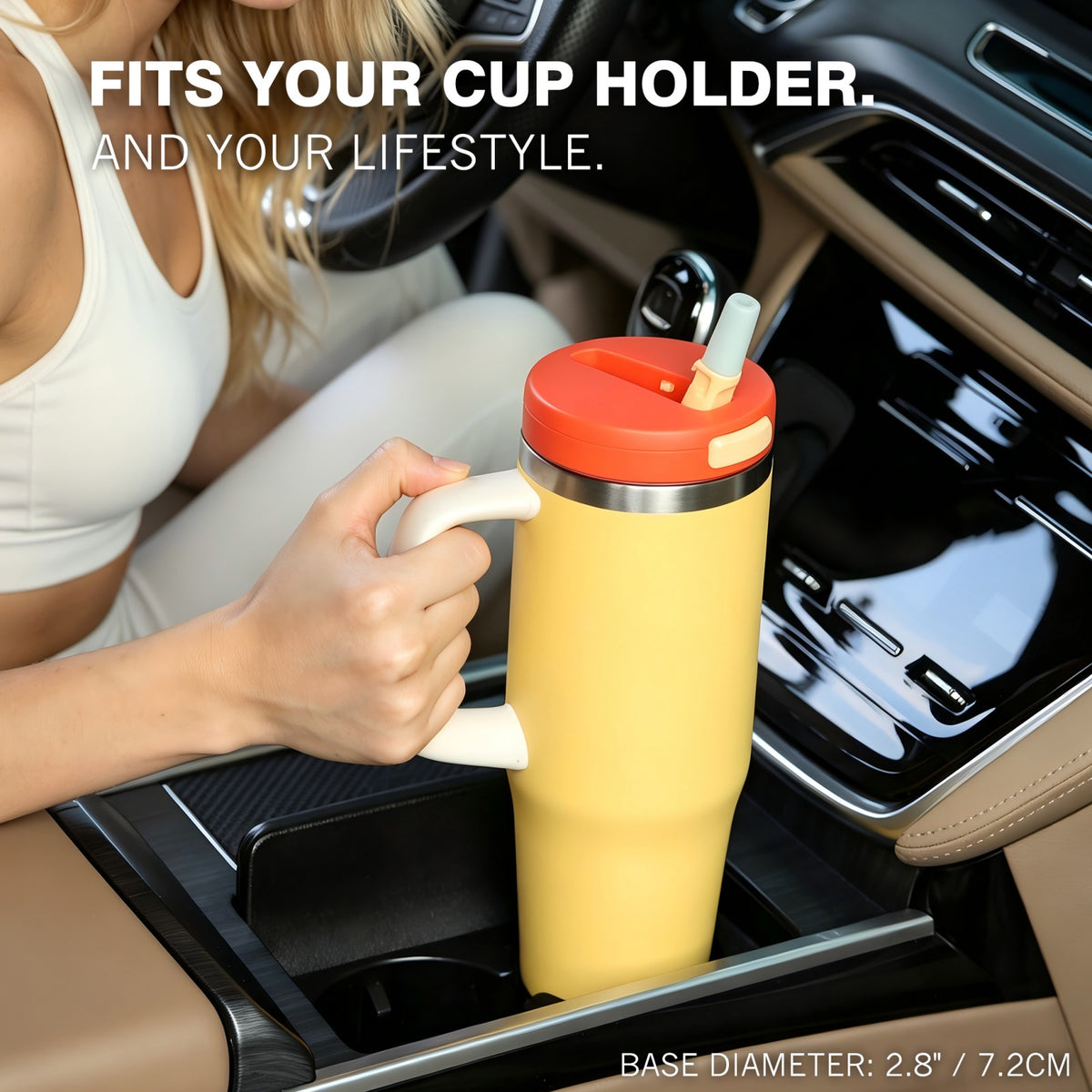 30 oz Insulated Tumbler with Handle and Straw, Stainless Steel Coffee Tumbler with 2 Lids, Double Wall Vacuum Travel Mug, Buttercream Yellow