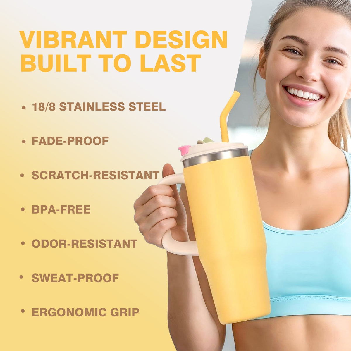 30 oz Insulated Tumbler with Handle and Straw, Stainless Steel Coffee Tumbler with 2 Lids, Double Wall Vacuum Travel Mug, Buttercream Yellow