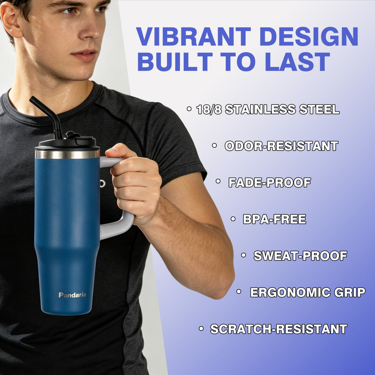 30 oz Insulated Tumbler with Handle and Straw, Stainless Steel Coffee Tumbler with 2 Lids, Double Wall Vacuum Travel Mug, Midnight Navy