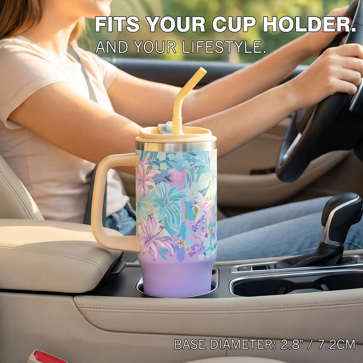 30 oz tumbler with handle, Lily Haze Travel Mug