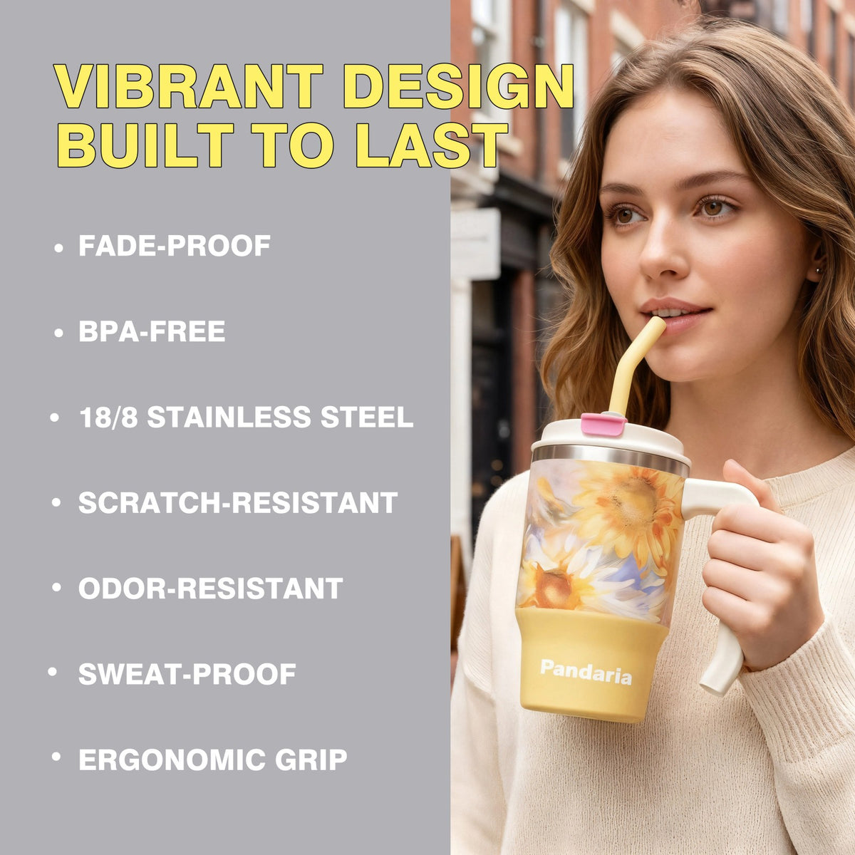 20oz Tumbler with Handle, Sunflower Cup for Travel