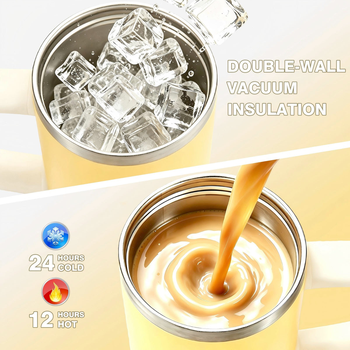 40 oz Insulated Tumbler with Handle and Straw, Stainless Steel Coffee Tumbler with 2 Lids, Double Wall Vacuum Travel Mug, Buttercream Yellow