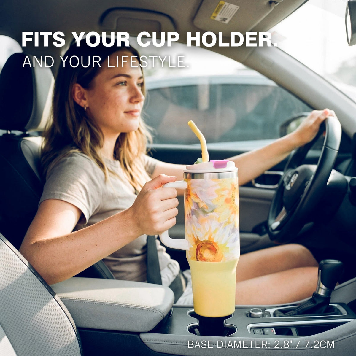 40oz Tumbler with Handle, Sunflower Cup for Travel