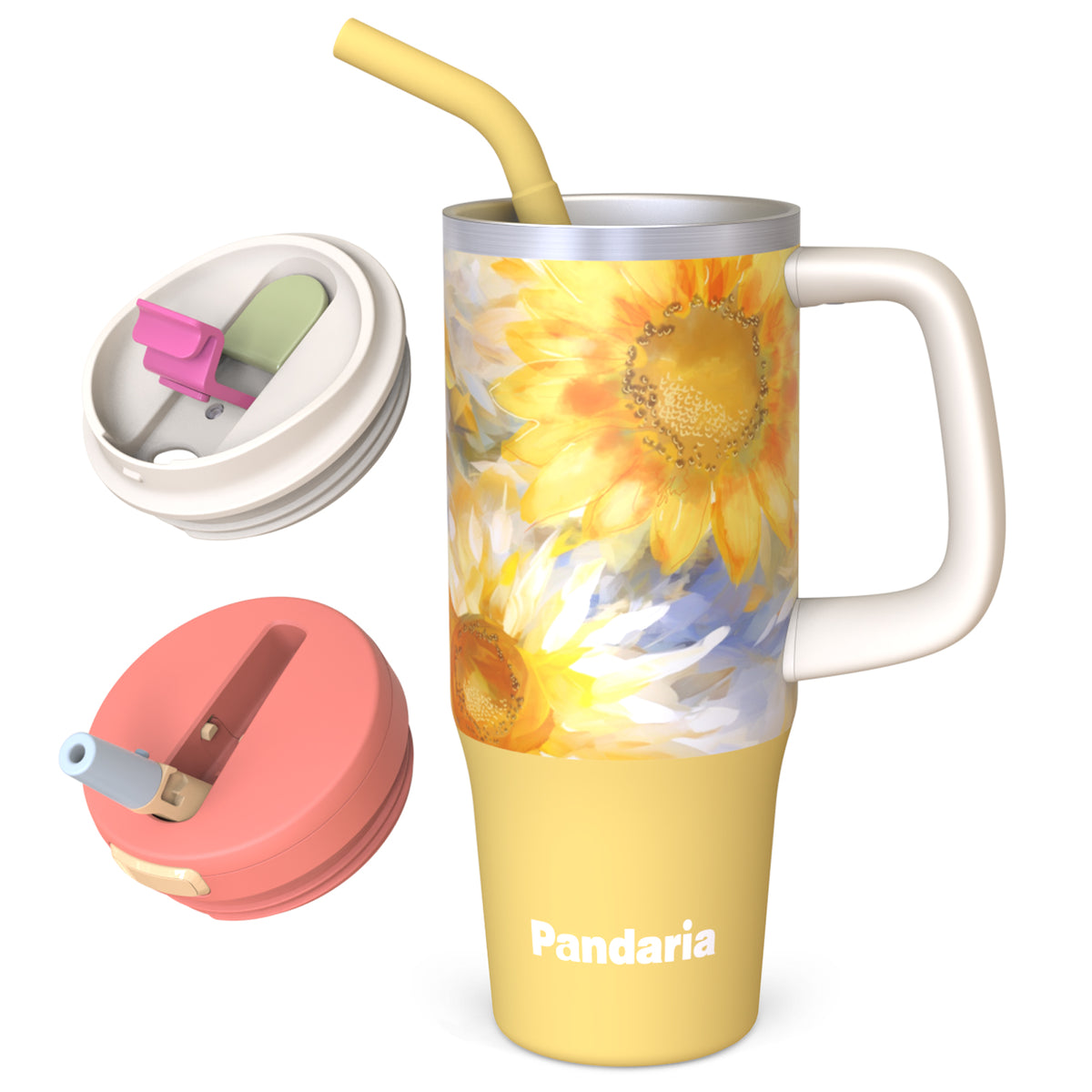 30 oz Tumbler with Handle, Sunflower Tumbler Mug