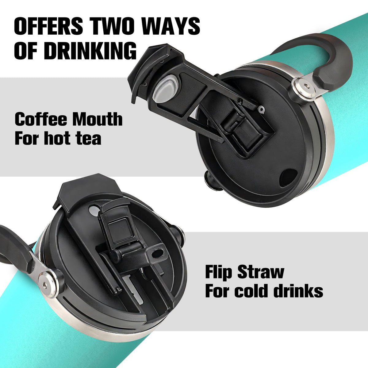 40 oz Tumbler with Handle Leakproof Water Bottles with 2in1 Lid Flip Straw, Stainless Steel Insulated Coffee Travel Mug, Turquoise