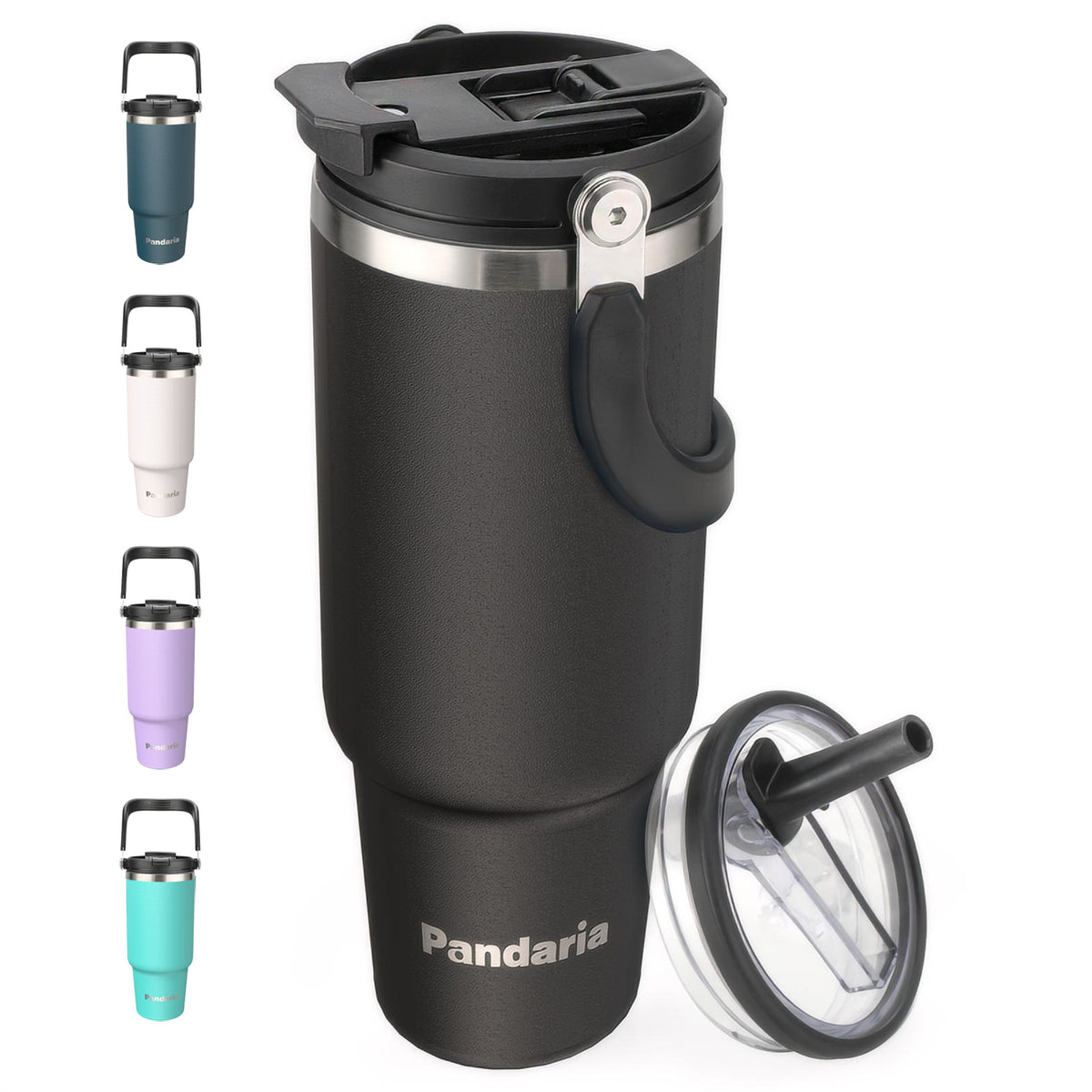40 oz Tumbler with Handle Leakproof Water Bottles with 2in1 Lid Flip Straw, Stainless Steel Insulated Coffee Travel Mug, Black