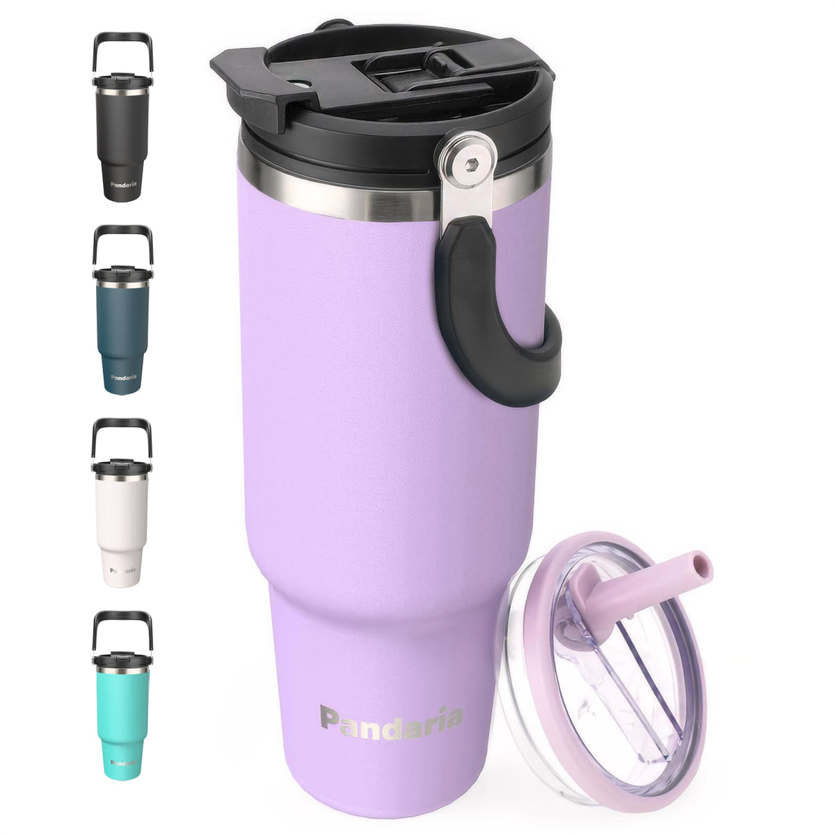 40 oz Tumbler with Handle Leakproof Water Bottles with 2in1 Lid Flip Straw, Stainless Steel Insulated Coffee Travel Mug ,Purple