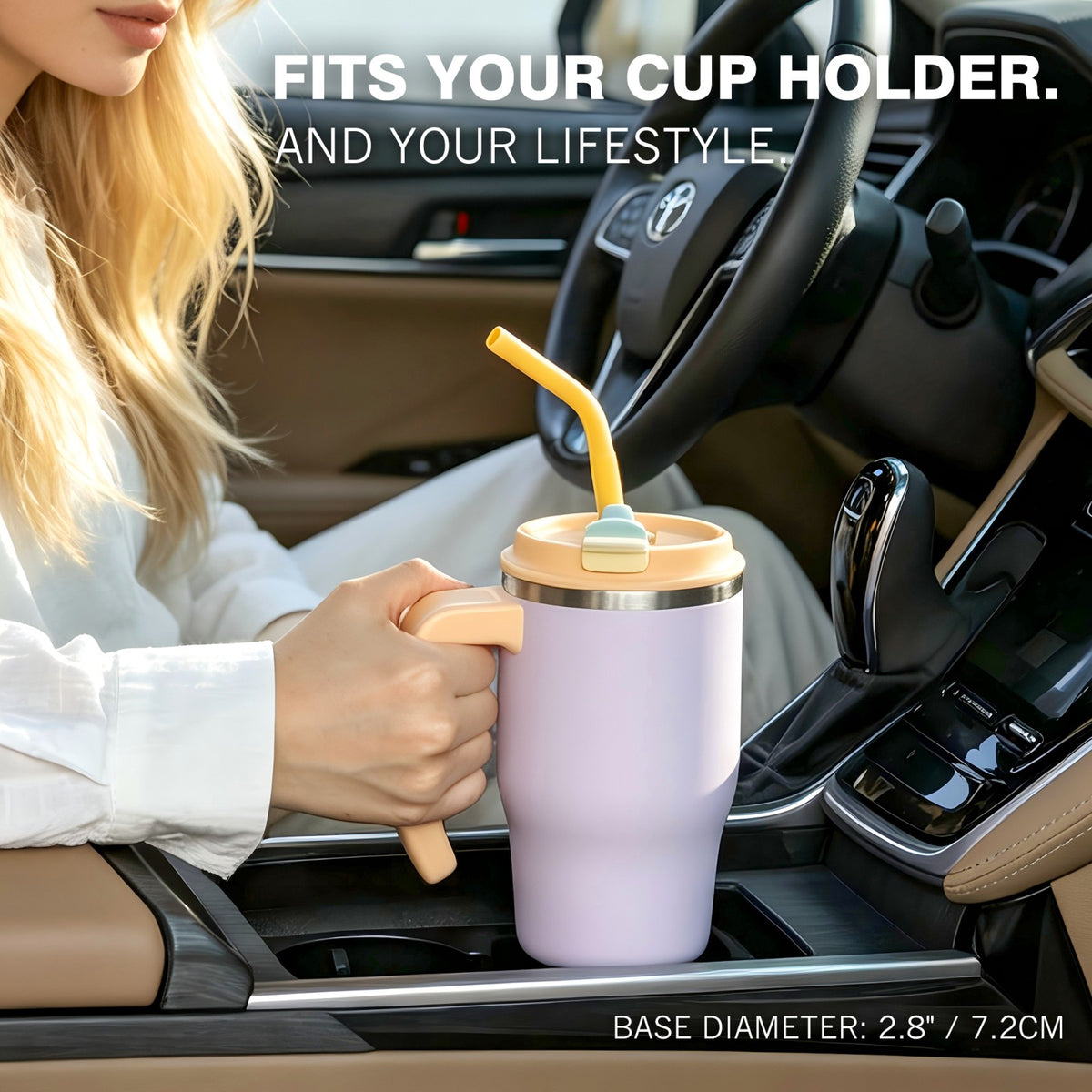 20 oz Insulated Tumbler with Handle and Straw, Stainless Steel Coffee Tumbler with 2 Lids, Double Wall Vacuum Travel Mug, Lavender Purple
