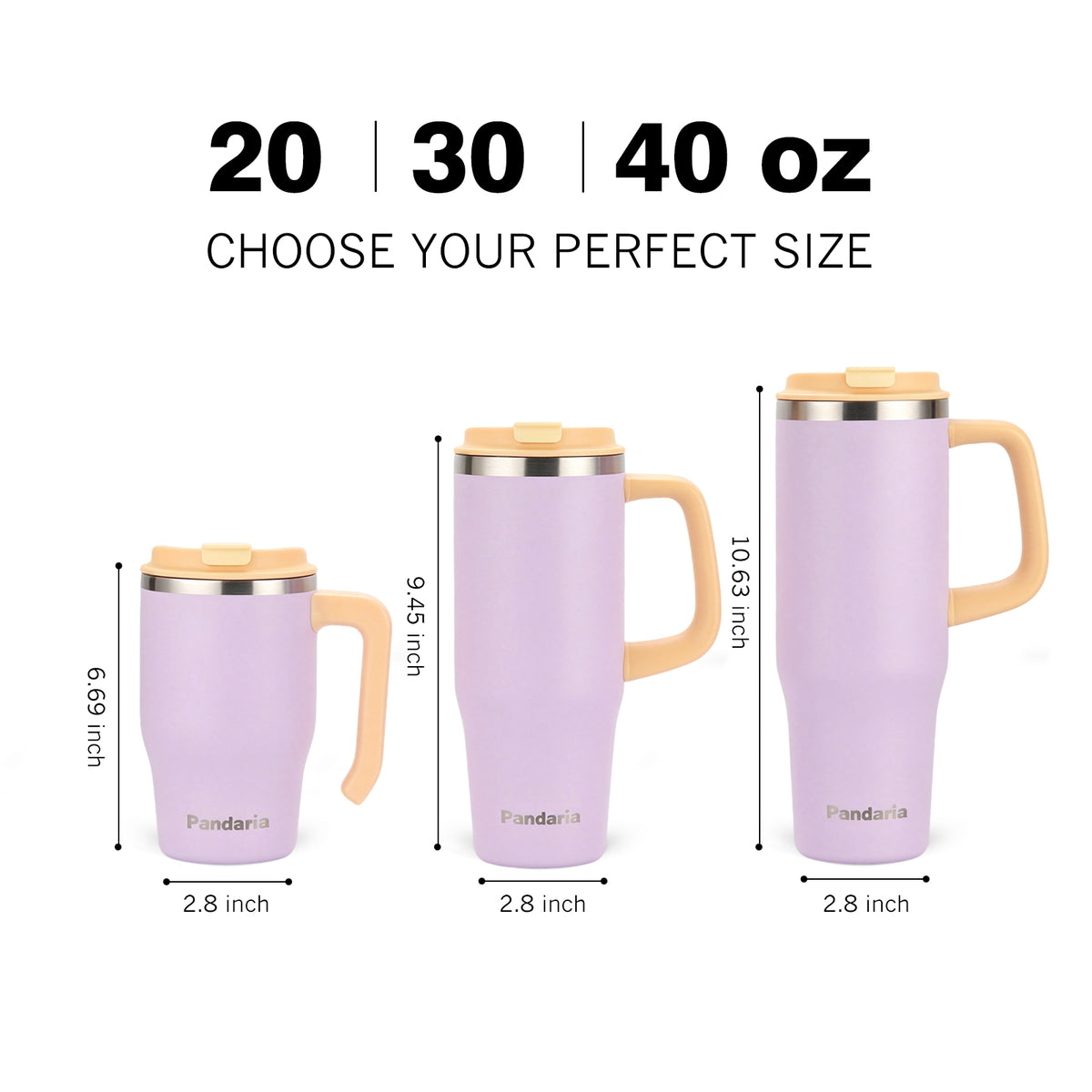 20 oz Insulated Tumbler with Handle and Straw, Stainless Steel Coffee Tumbler with 2 Lids, Double Wall Vacuum Travel Mug, Lavender Purple
