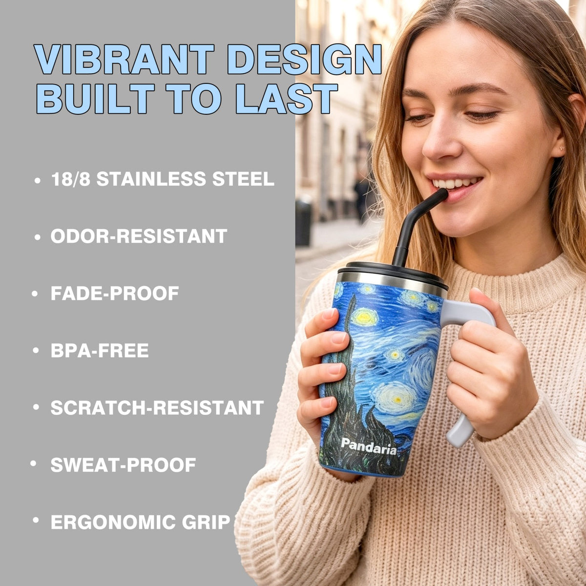 Insulated Tumbler with Straw, Starry Night 20oz Travel Cup