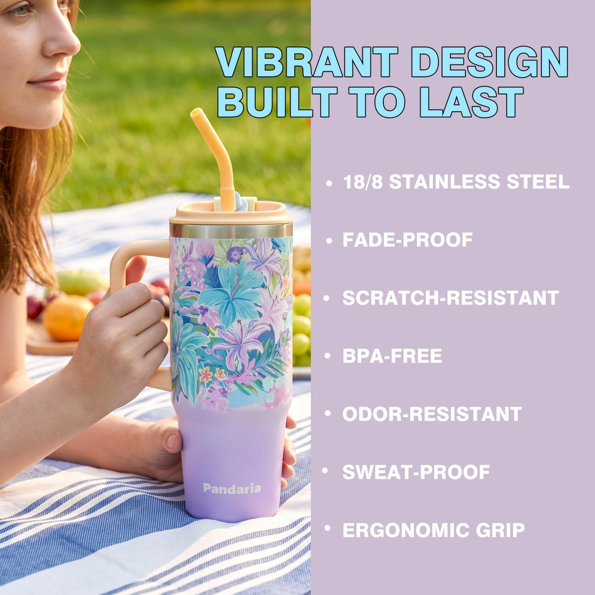 30 oz tumbler with handle, Lily Haze Travel Mug