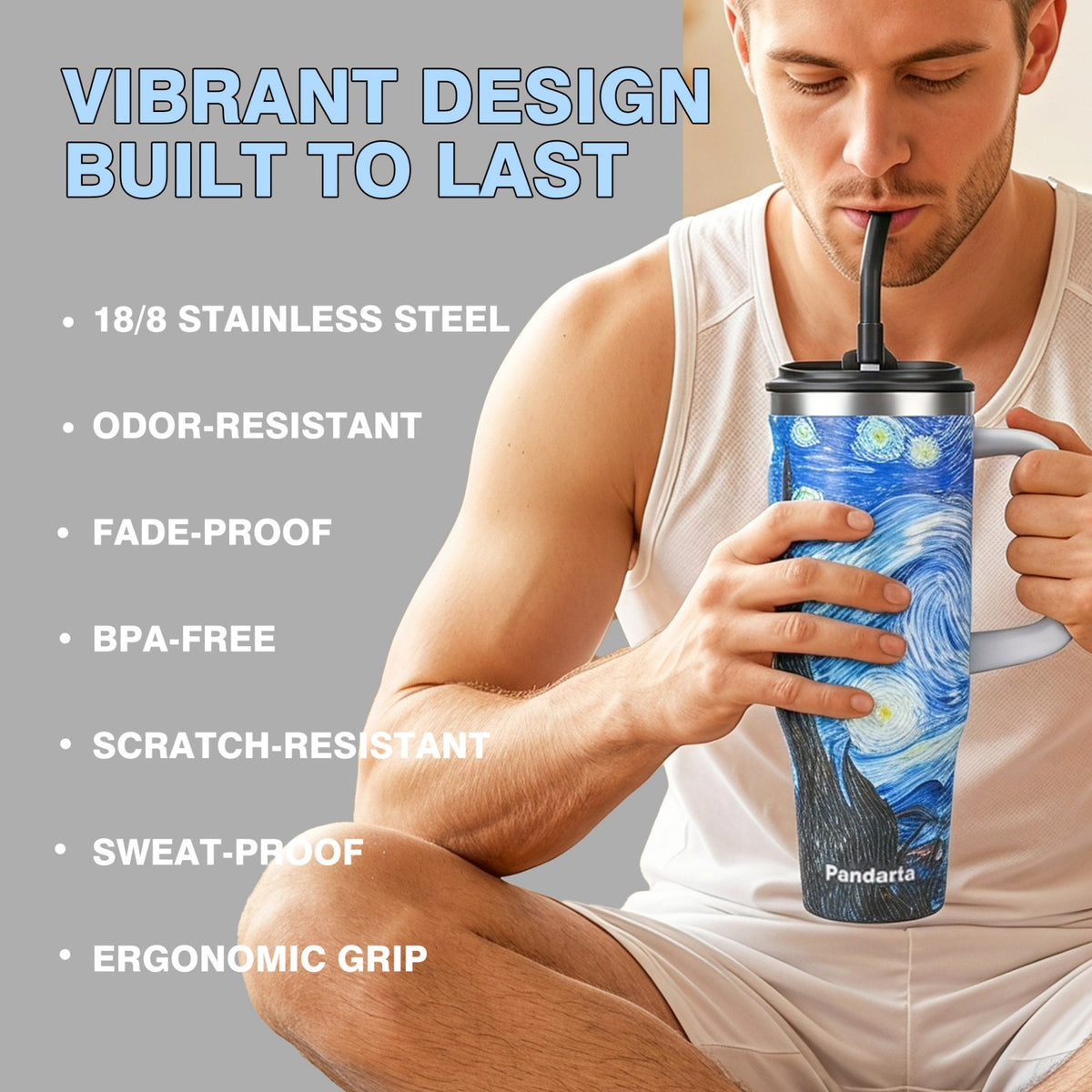 40oz Tumbler with Handle, Starry Night Travel Mug for Sports