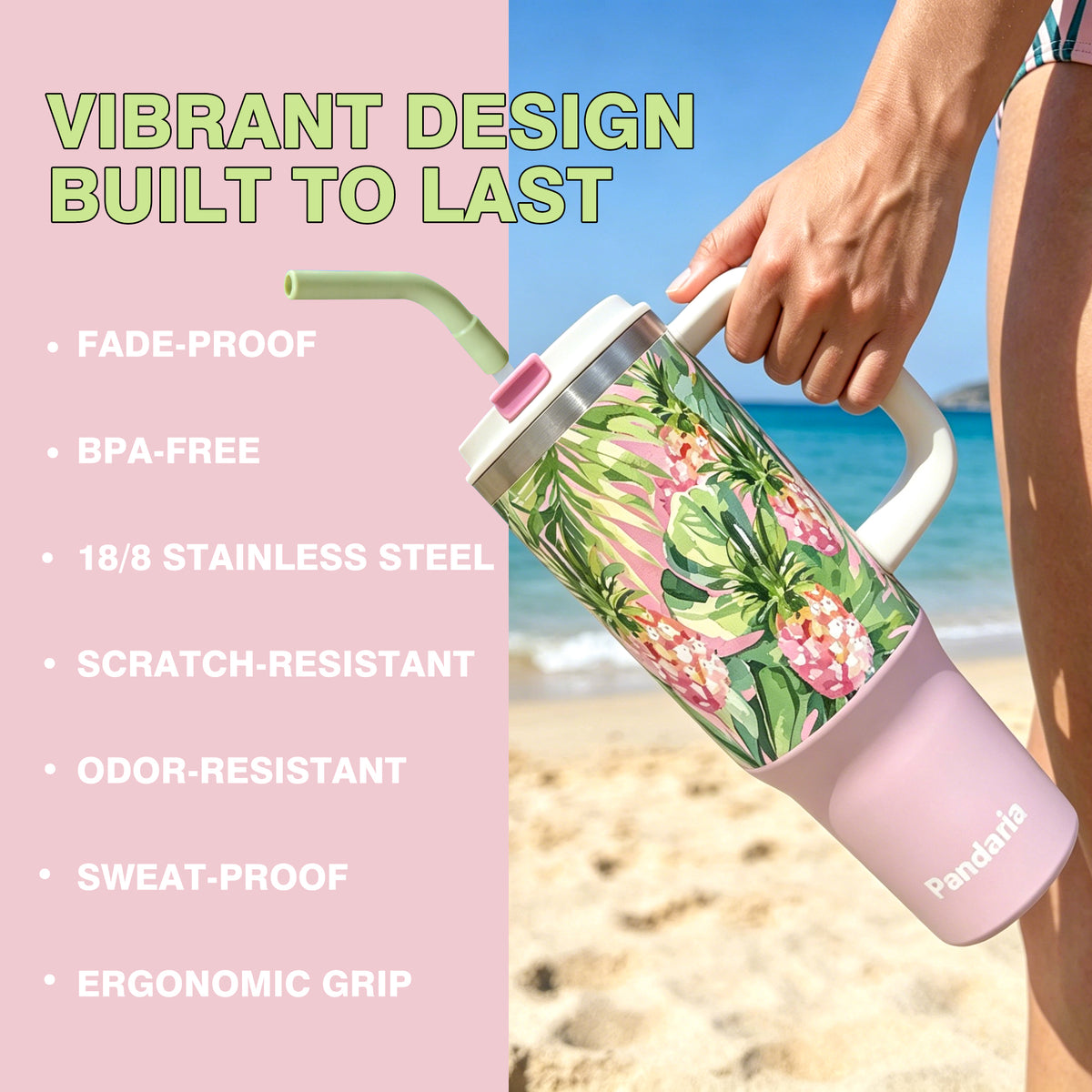 40oz Tumbler with Handle, Pineapple Crush Sports Travel Mug
