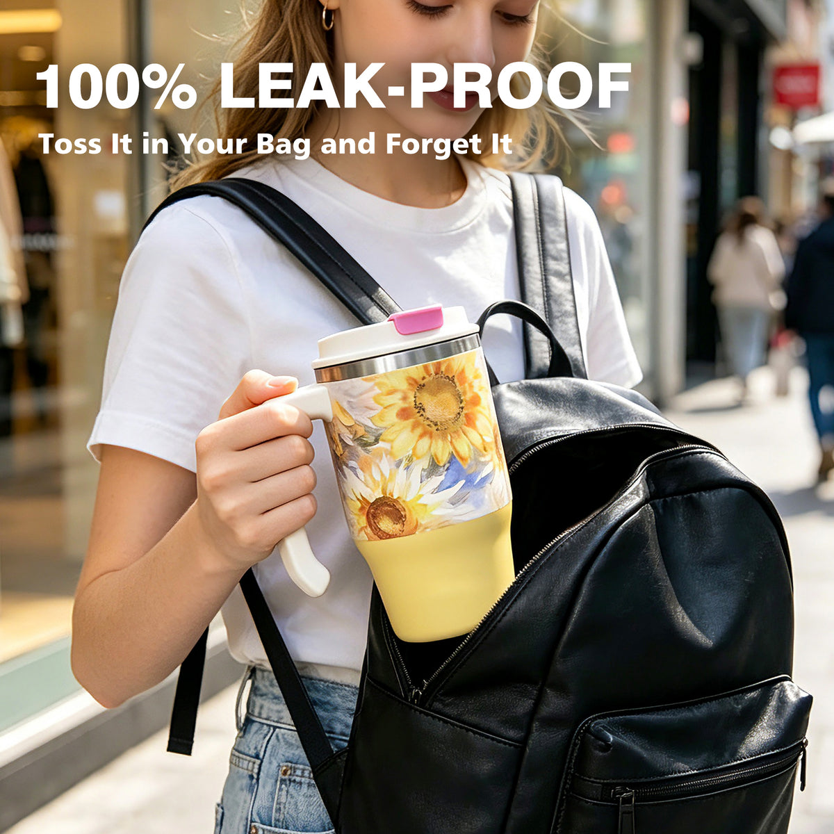 20oz Tumbler with Handle, Sunflower Cup for Travel