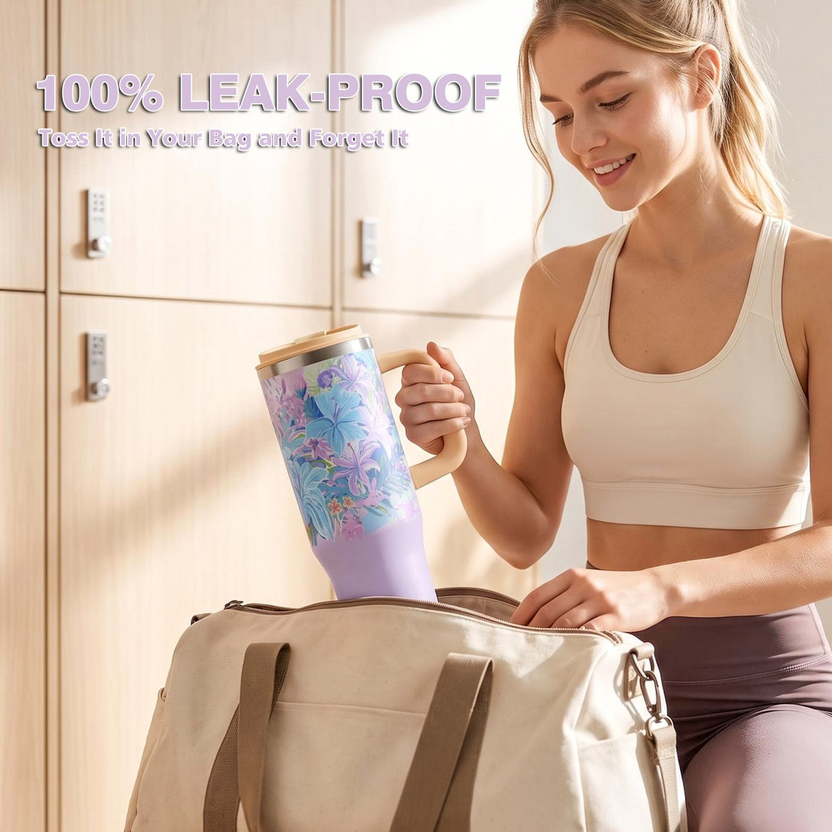40oz Tumbler with Handle, Lily Haze Travel Mug, leakproof Lid