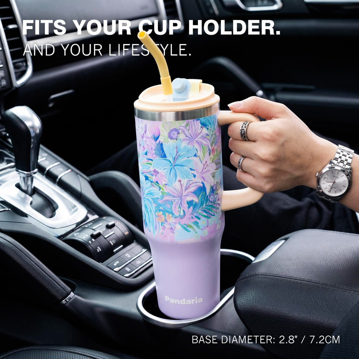 40oz Tumbler with Handle, Lily Haze Travel Mug, leakproof Lid
