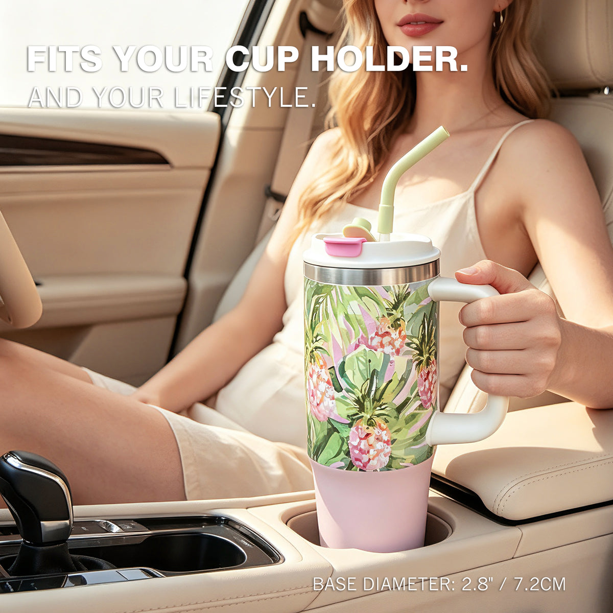30 oz Tumbler with Handle, Pineapple Crush Sports Travel Mug