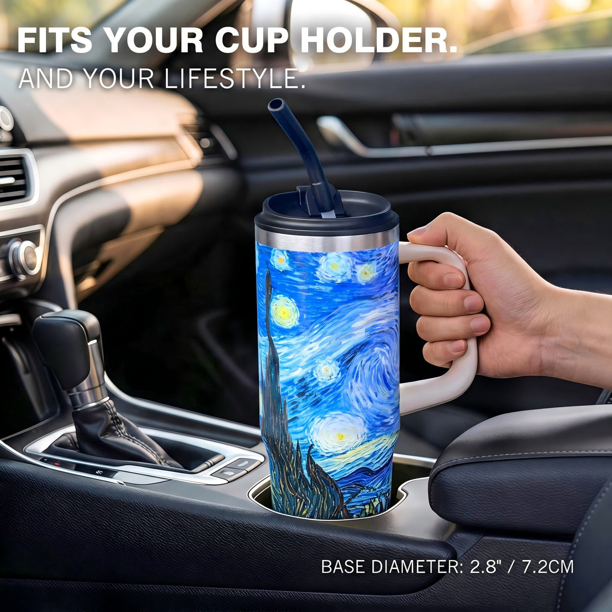 40oz Tumbler with Handle, Starry Night Travel Mug for Sports