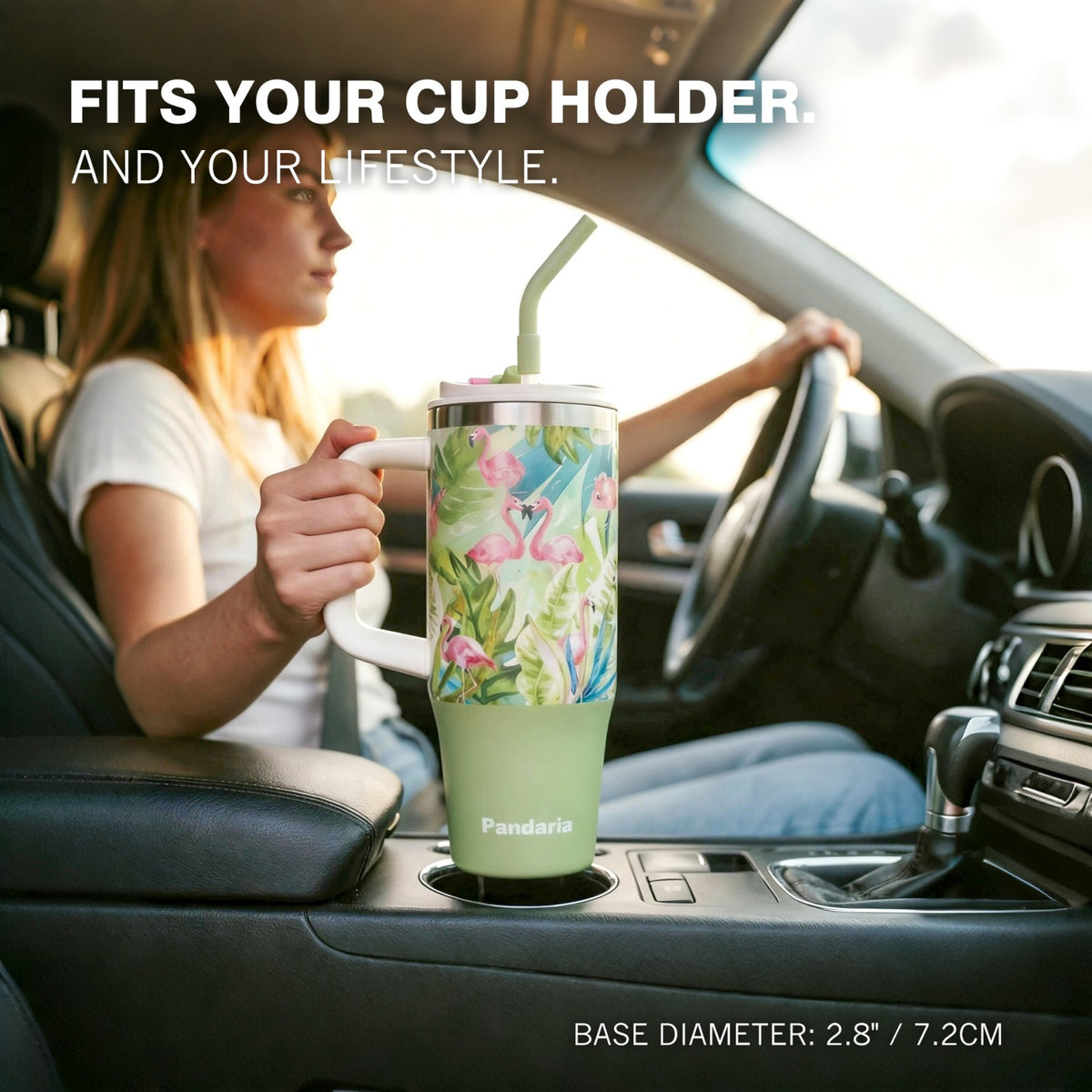 30 oz Tumbler with Handle, Flamingo Vibe Travel Mug