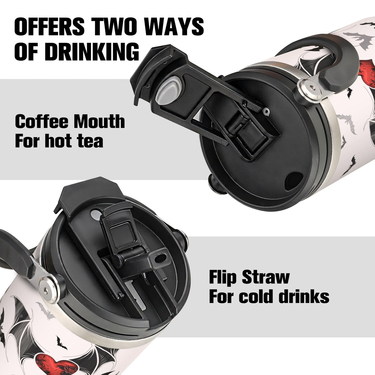 40 oz Tumbler with Handle and 2-in-1 Lid Flip Straw, 100% Leak Resistant Water Bottle, Devil