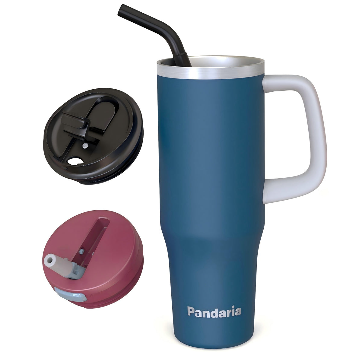 40 oz Insulated Tumbler with Handle and Straw, Stainless Steel Coffee Tumbler with 2 Lids, Double Wall Vacuum Travel Mug, Midnight Navy
