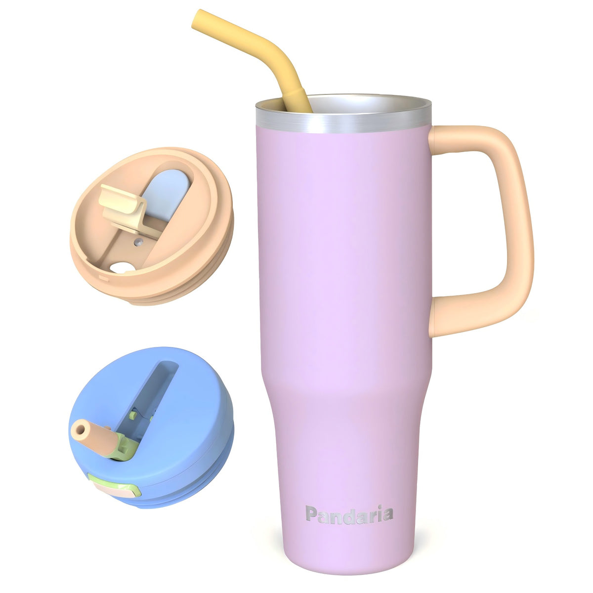 40 oz Insulated Tumbler with Handle and Straw, Stainless Steel Coffee Tumbler with 2 Lids, Double Wall Vacuum Travel Mug, Lavender Purple