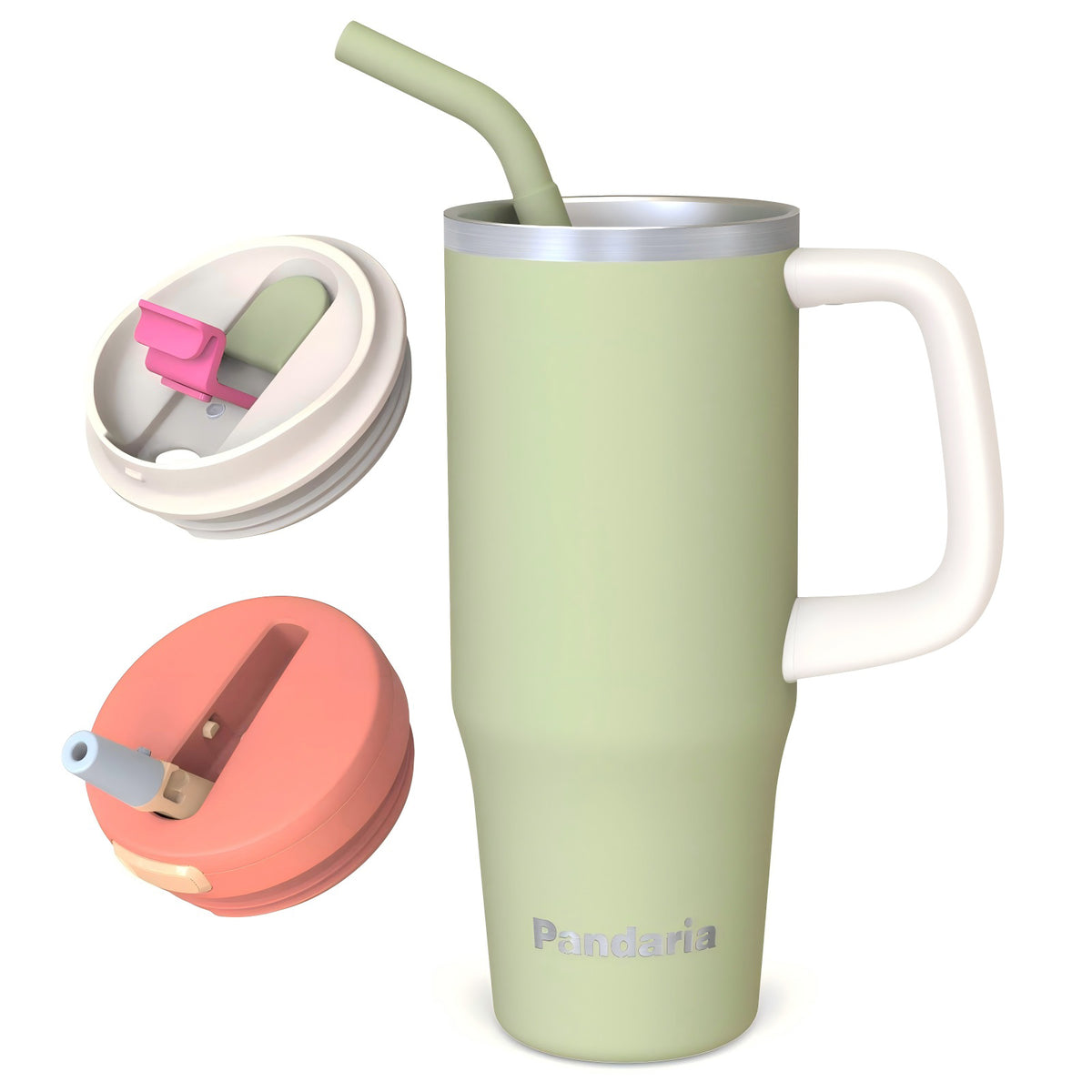 30 oz Insulated Tumbler with Handle and Straw, Stainless Steel Coffee Tumbler with 2 Lids, Double Wall Vacuum Travel Mug, Sage Green