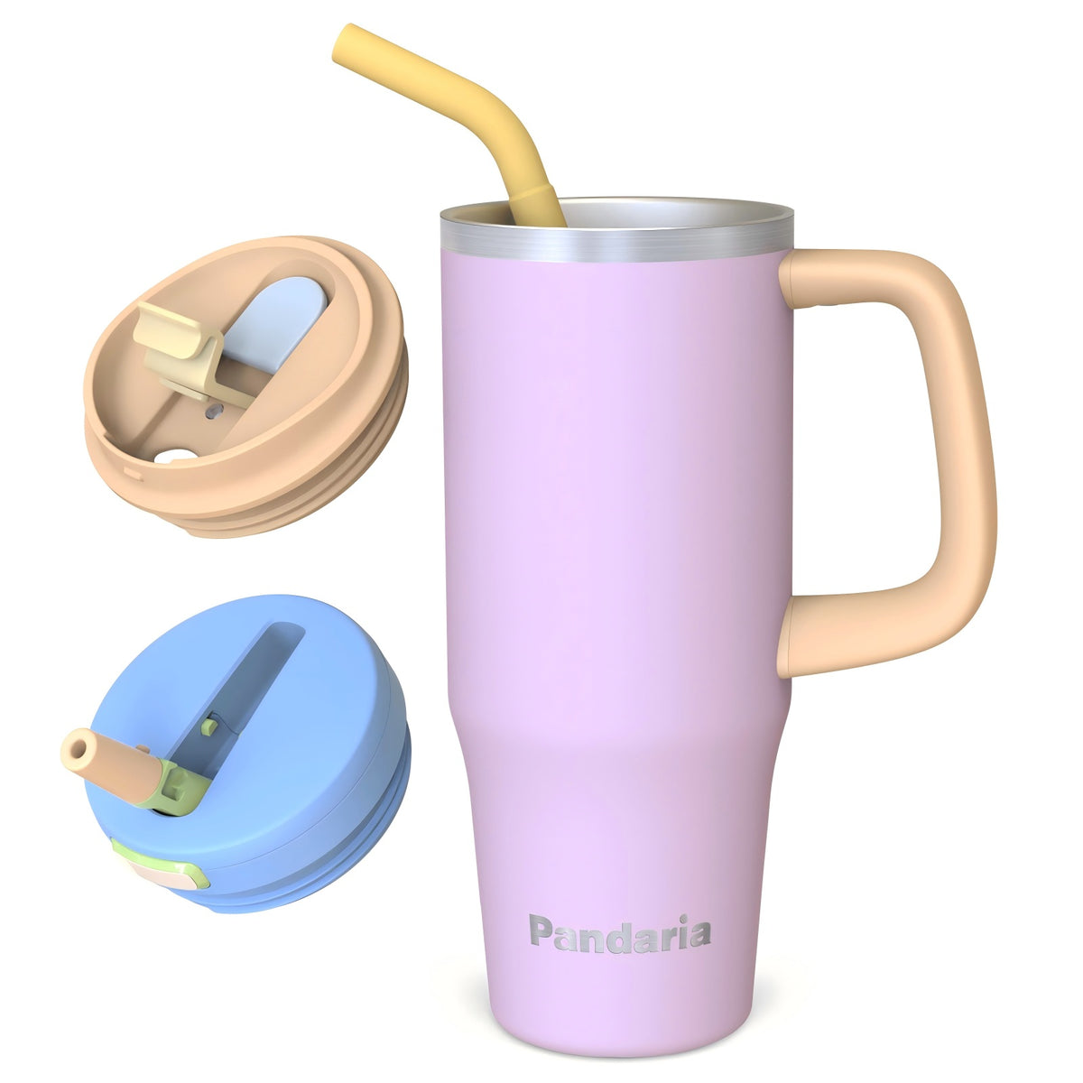 30 oz Insulated Tumbler with Handle and Straw, Stainless Steel Coffee Tumbler with 2 Lids, Double Wall Vacuum Travel Mug, Lavender Purple