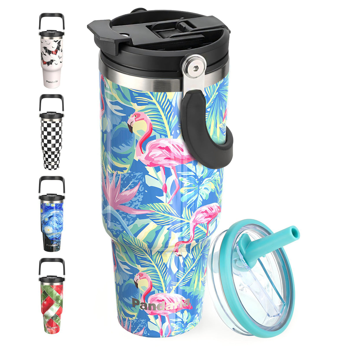 40 oz Tumbler with Handle and 2-in-1 Lid Flip Straw, 100% Leak Resistant Water Bottle, Flamingo