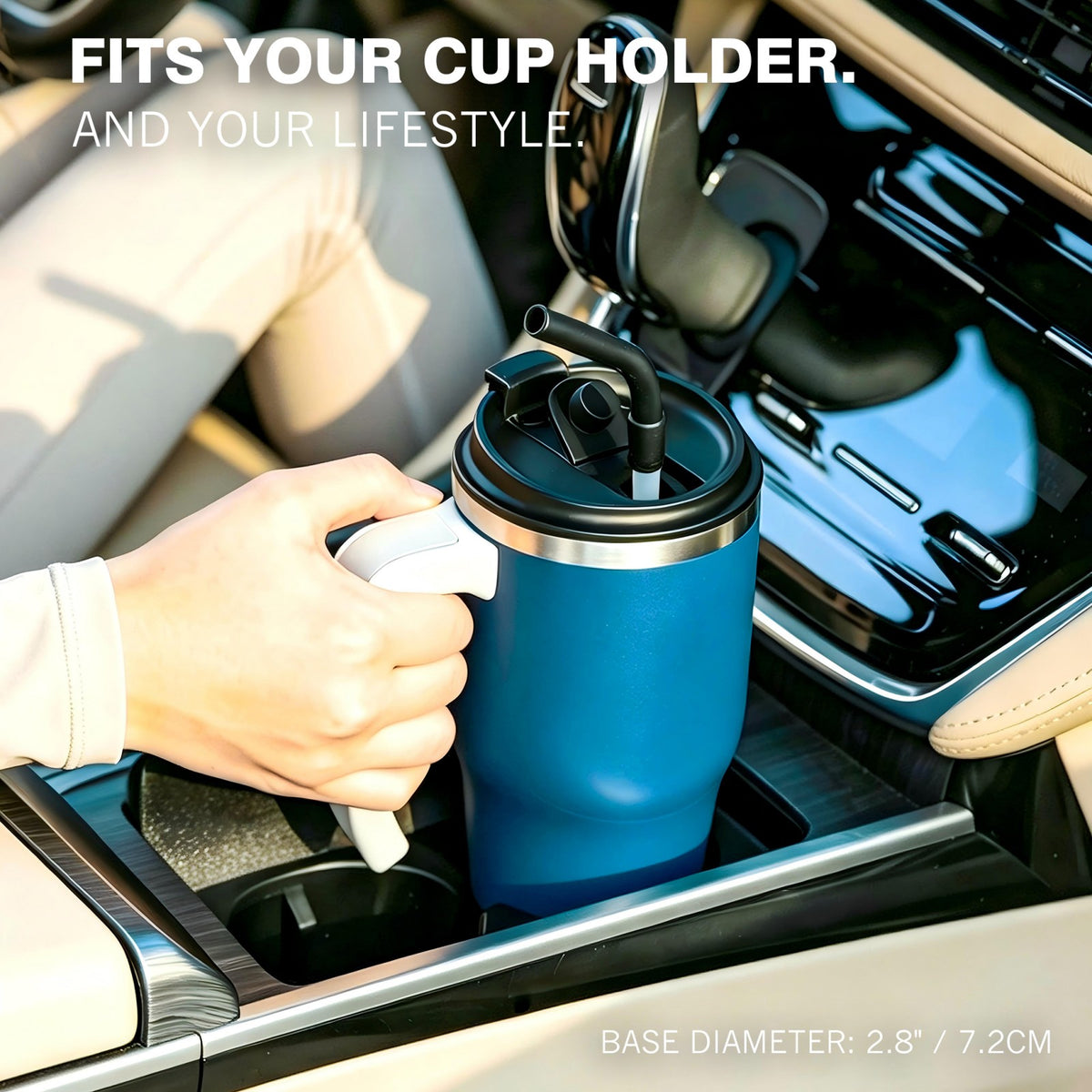 20 oz Insulated Tumbler with Handle and Straw, Stainless Steel Coffee Tumbler with 2 Lids, Double Wall Vacuum Travel Mug, Midnight Navy