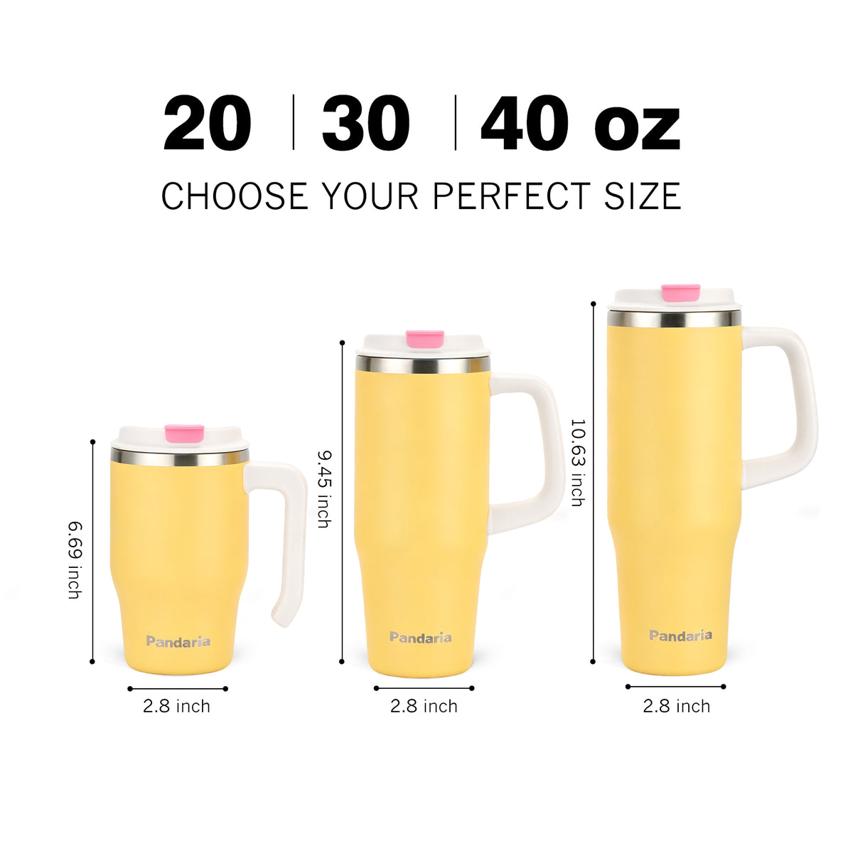 30 oz Insulated Tumbler with Handle and Straw, Stainless Steel Coffee Tumbler with 2 Lids, Double Wall Vacuum Travel Mug, Buttercream Yellow