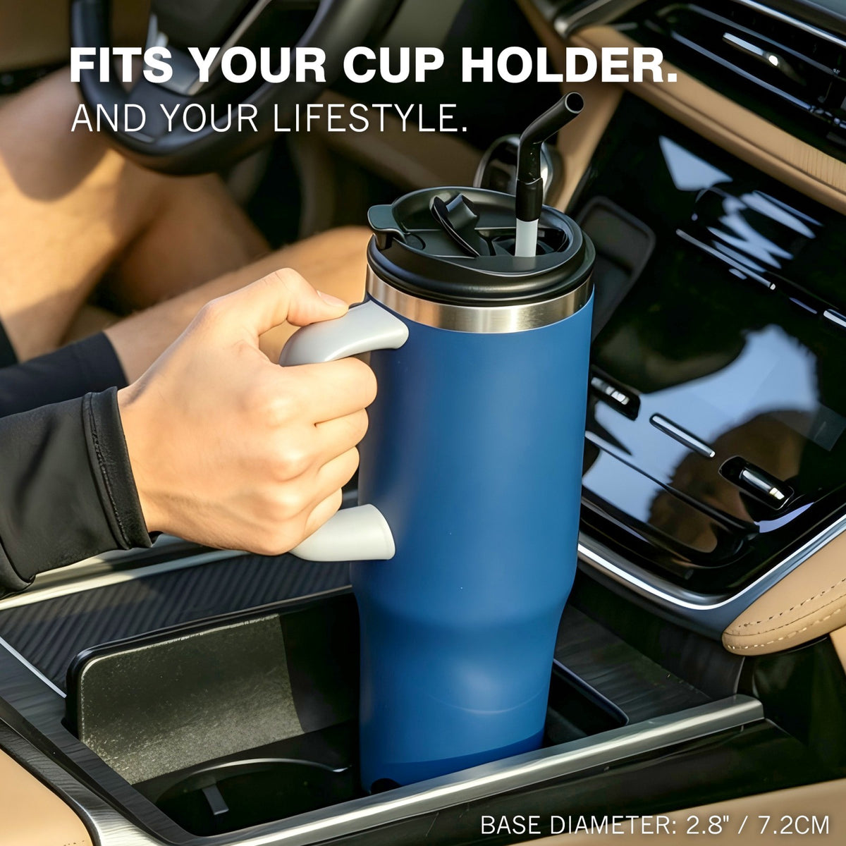 40 oz Insulated Tumbler with Handle and Straw, Stainless Steel Coffee Tumbler with 2 Lids, Double Wall Vacuum Travel Mug, Midnight Navy
