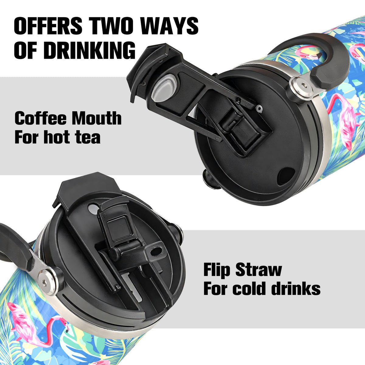 40 oz Tumbler with Handle and 2-in-1 Lid Flip Straw, 100% Leak Resistant Water Bottle, Flamingo