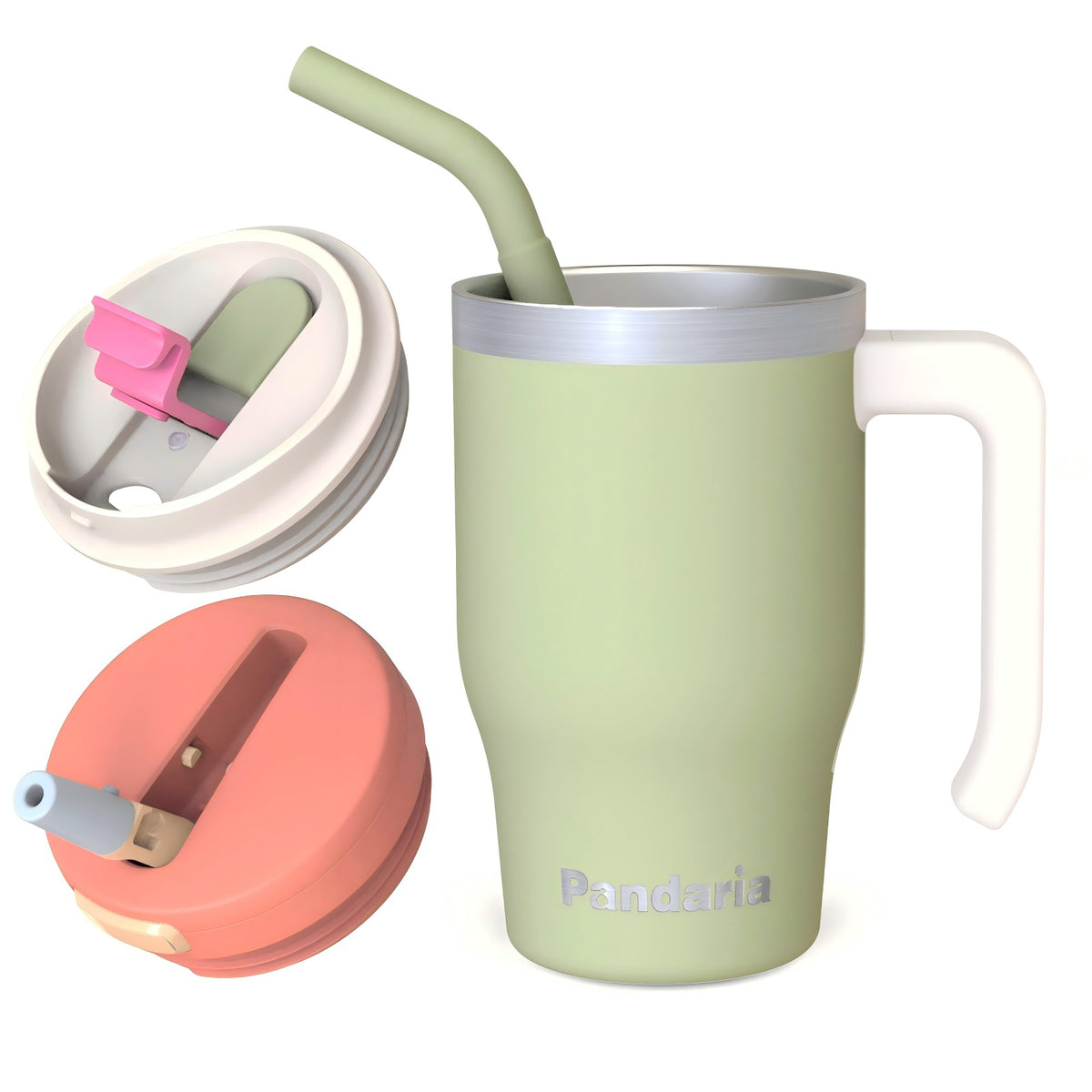20 oz Insulated Tumbler with Handle and Straw, Stainless Steel Coffee Tumbler with 2 Lids, Double Wall Vacuum Travel Mug, Sage Green