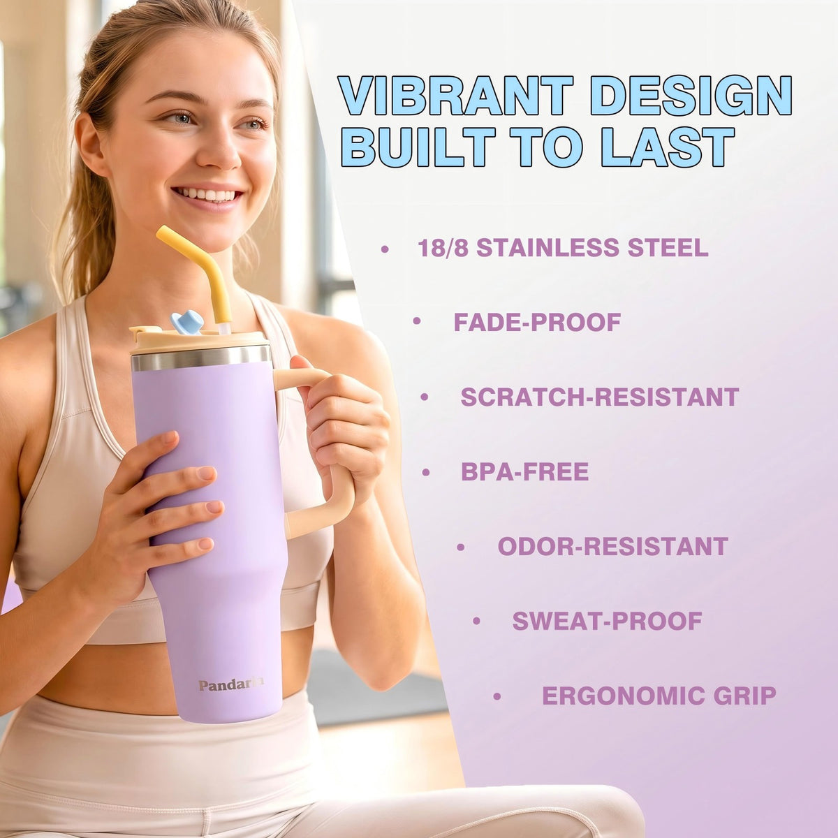 40 oz Insulated Tumbler with Handle and Straw, Stainless Steel Coffee Tumbler with 2 Lids, Double Wall Vacuum Travel Mug, Lavender Purple