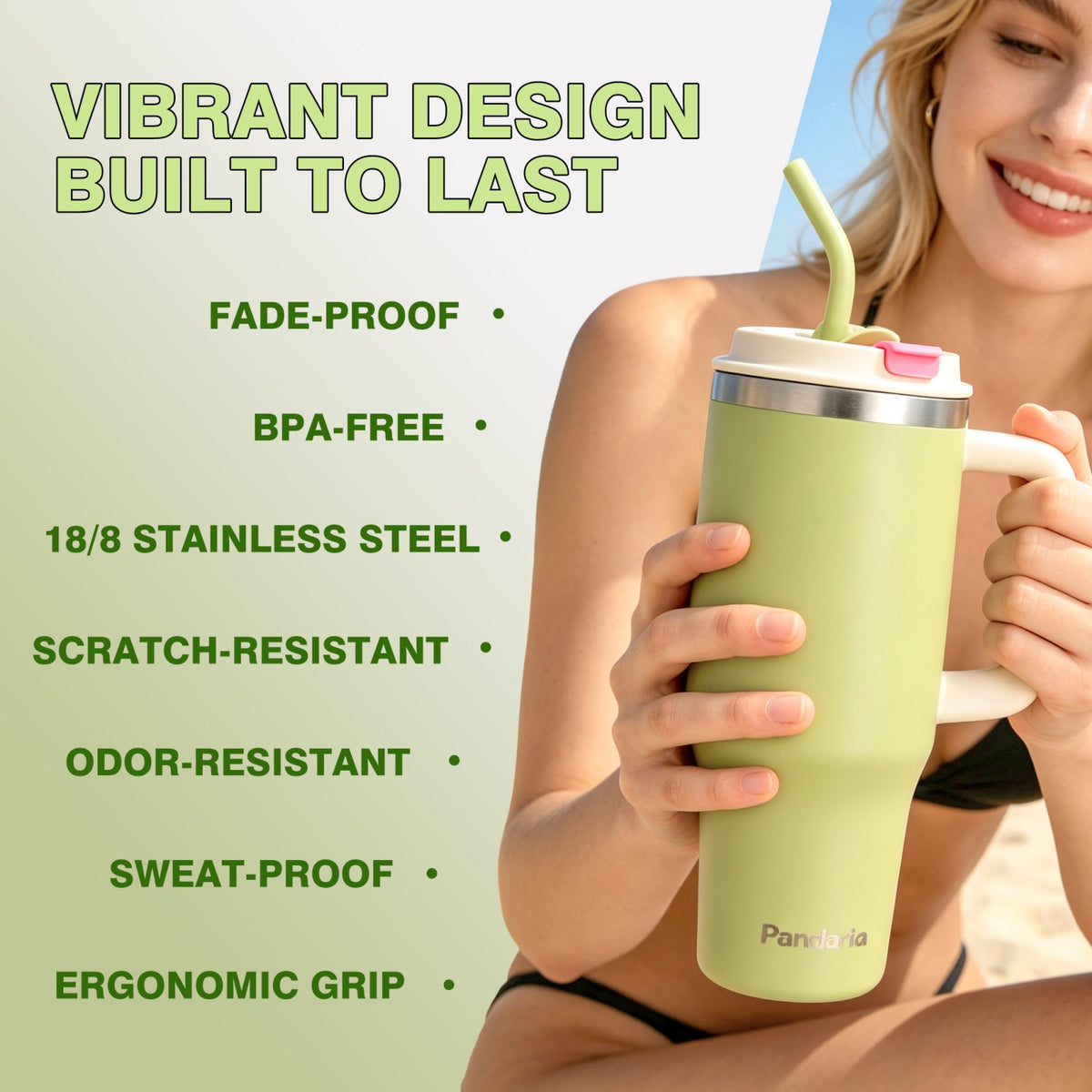 40 oz Insulated Tumbler with Handle and Straw, Stainless Steel Coffee Tumbler with 2 Lids, Double Wall Vacuum Travel Mug - Sage Green