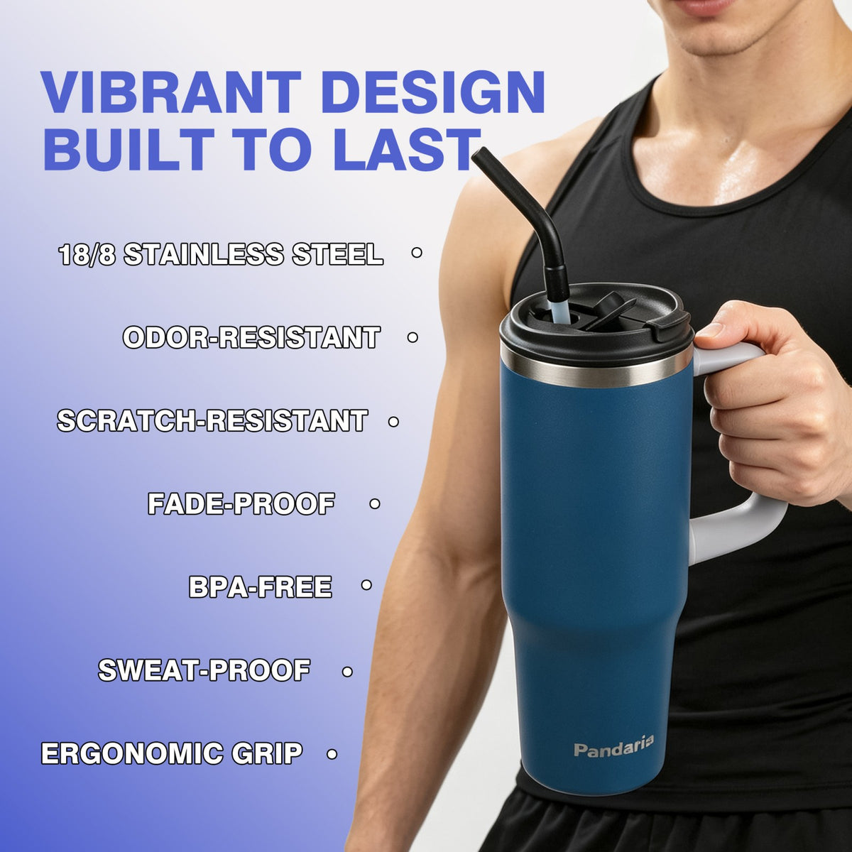 40 oz Insulated Tumbler with Handle and Straw, Stainless Steel Coffee Tumbler with 2 Lids, Double Wall Vacuum Travel Mug, Midnight Navy