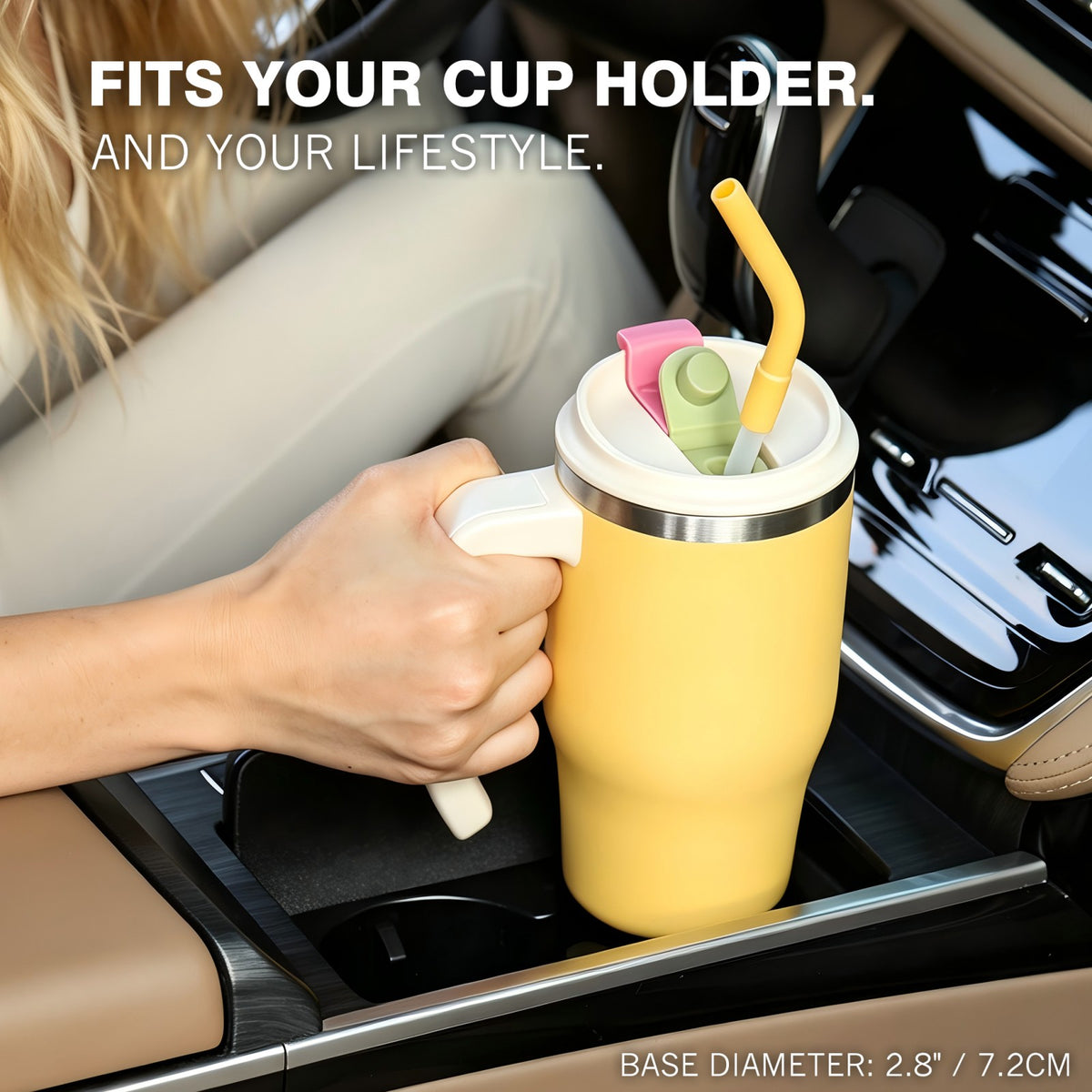 20 oz Insulated Tumbler with Handle and Straw, Stainless Steel Coffee Tumbler with 2 Lids, Double Wall Vacuum Travel Mug, Buttercream Yellow
