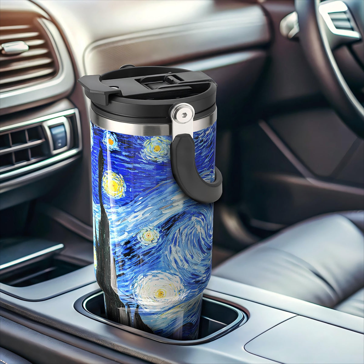 40 oz Tumbler with Handle 2in1 Lid Flip Straw, 100% Leak Resistant Water Bottle (Starry Night)